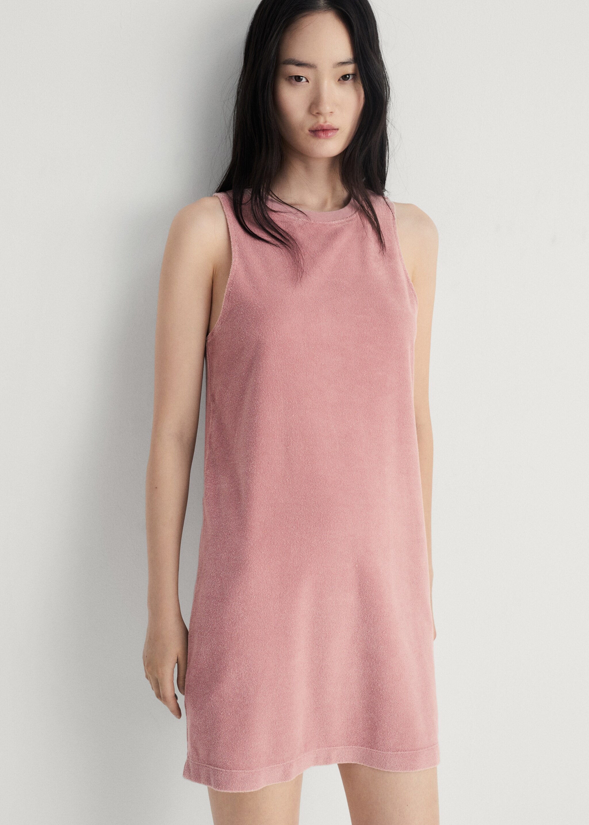 Chemise de nuit en coton bouclette overdyed - Plan moyen, Rose. Ref: 87093652-00.