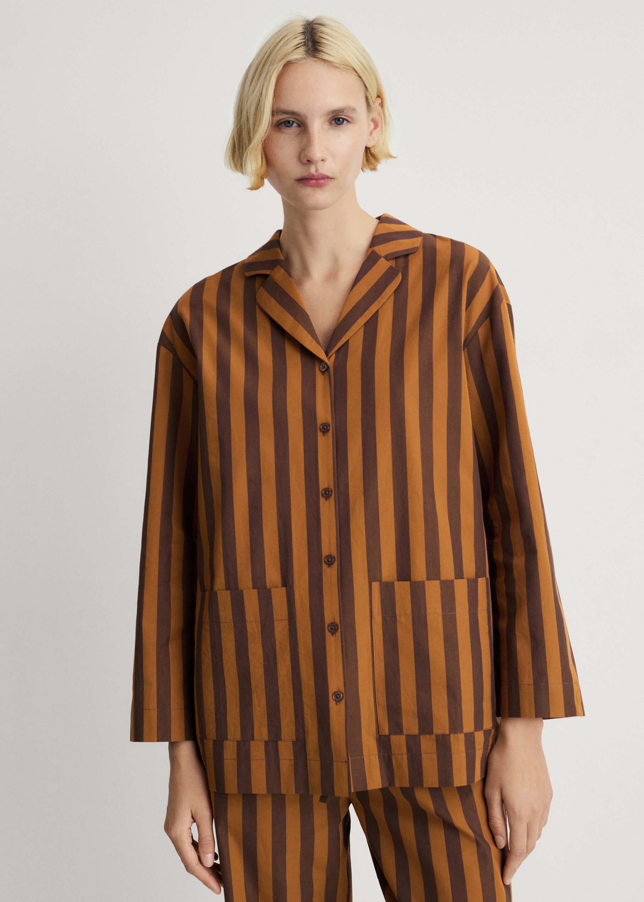 Two-tone woven striped long shirt - Medium plane, Brown. Ref: 87094066-00.