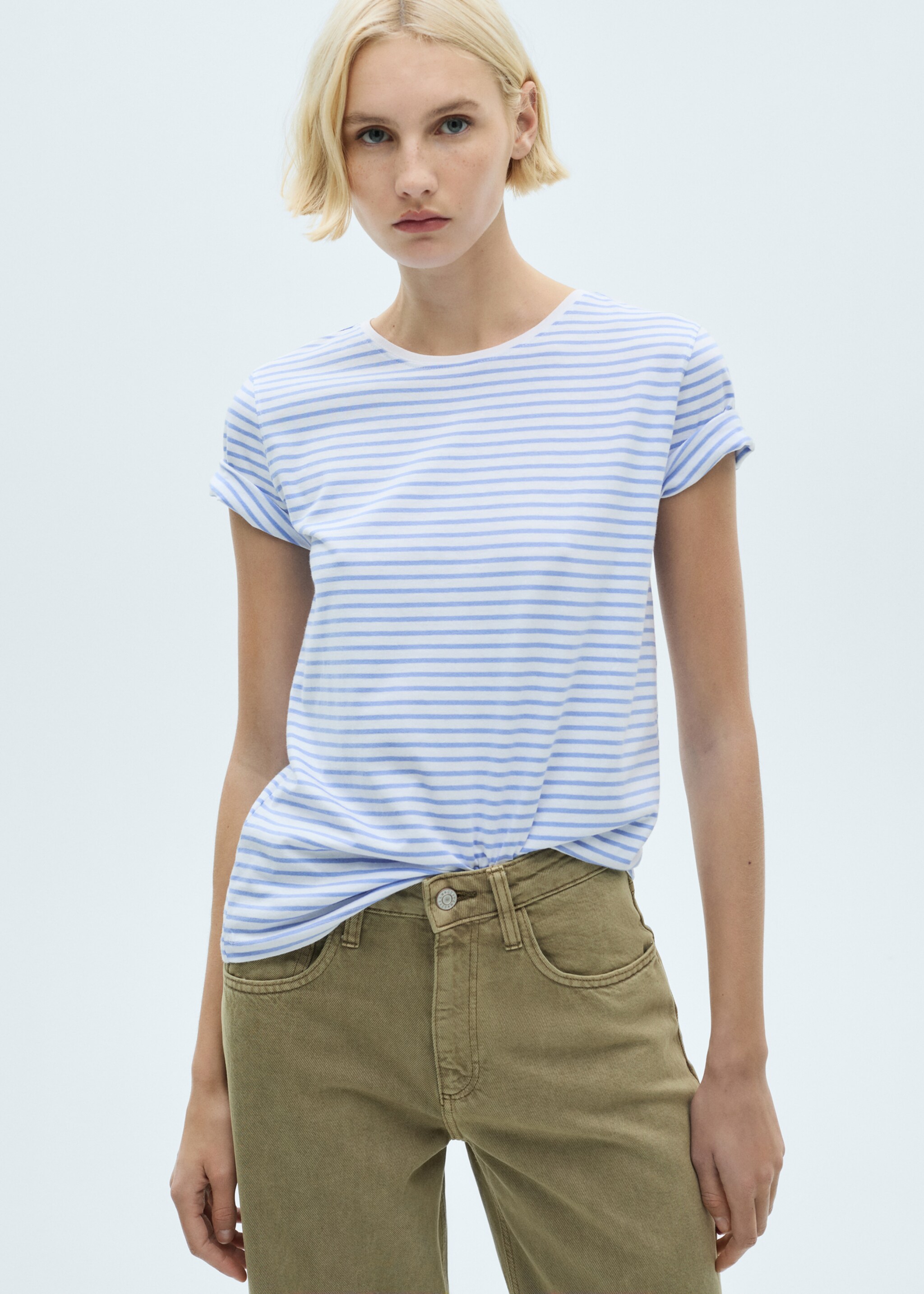 Striped short-sleeved t-shirt - Medium plane, Sky Blue. Ref: 87094073-00.