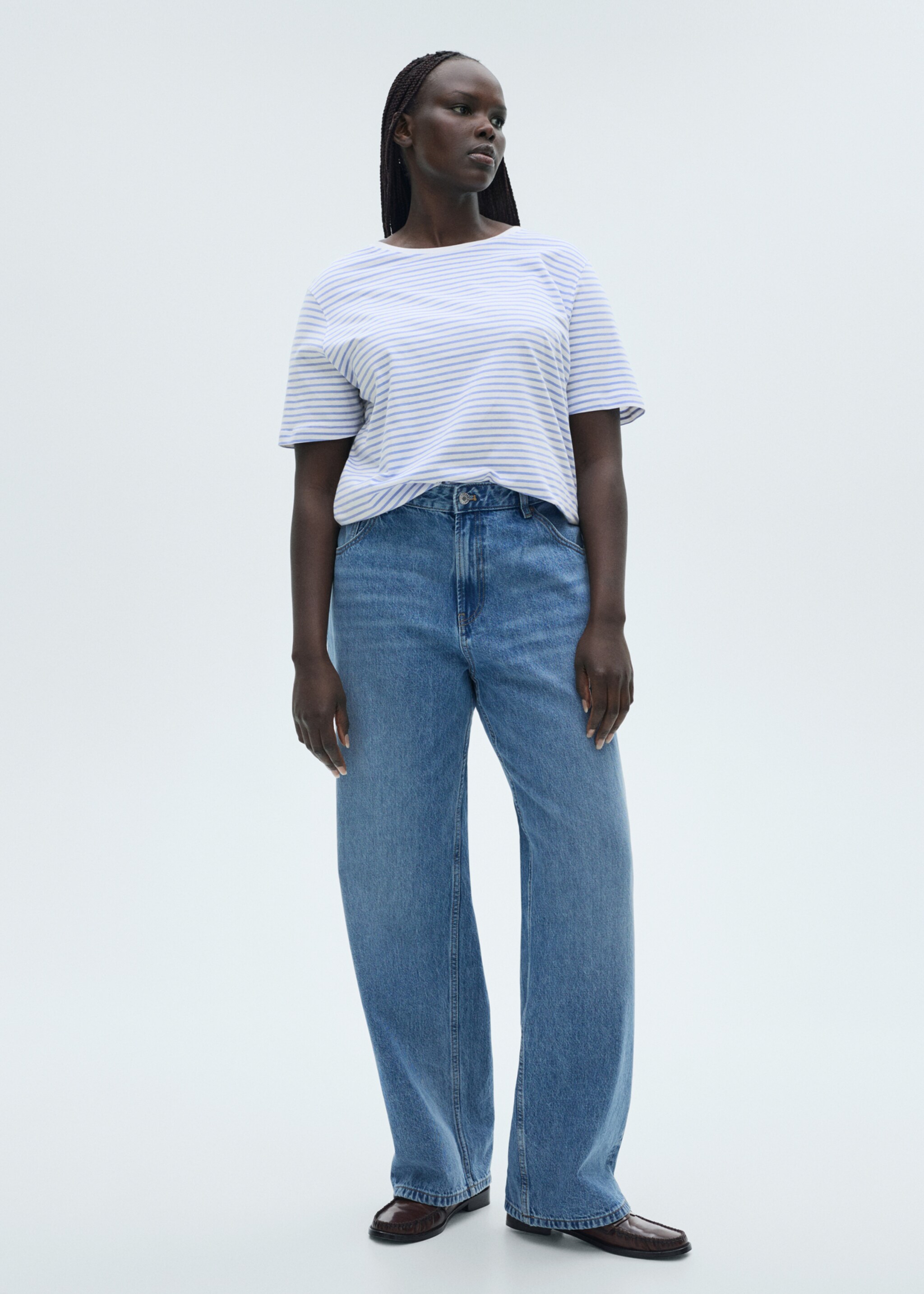 Striped short-sleeved t-shirt - Details of the article 3, Sky Blue. Ref: 87094073-00.