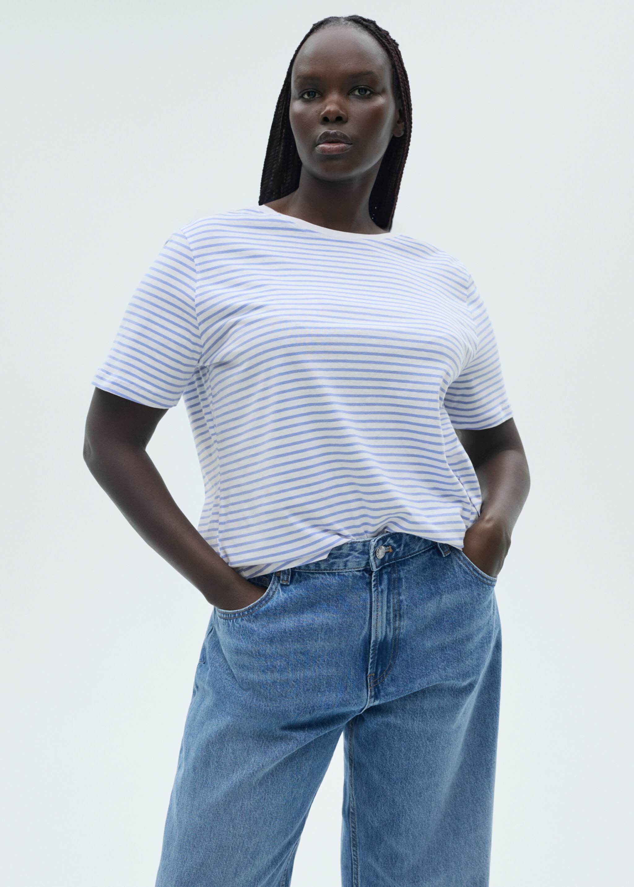 Striped short-sleeved t-shirt - Details of the article 5, Sky Blue. Ref: 87094073-00.