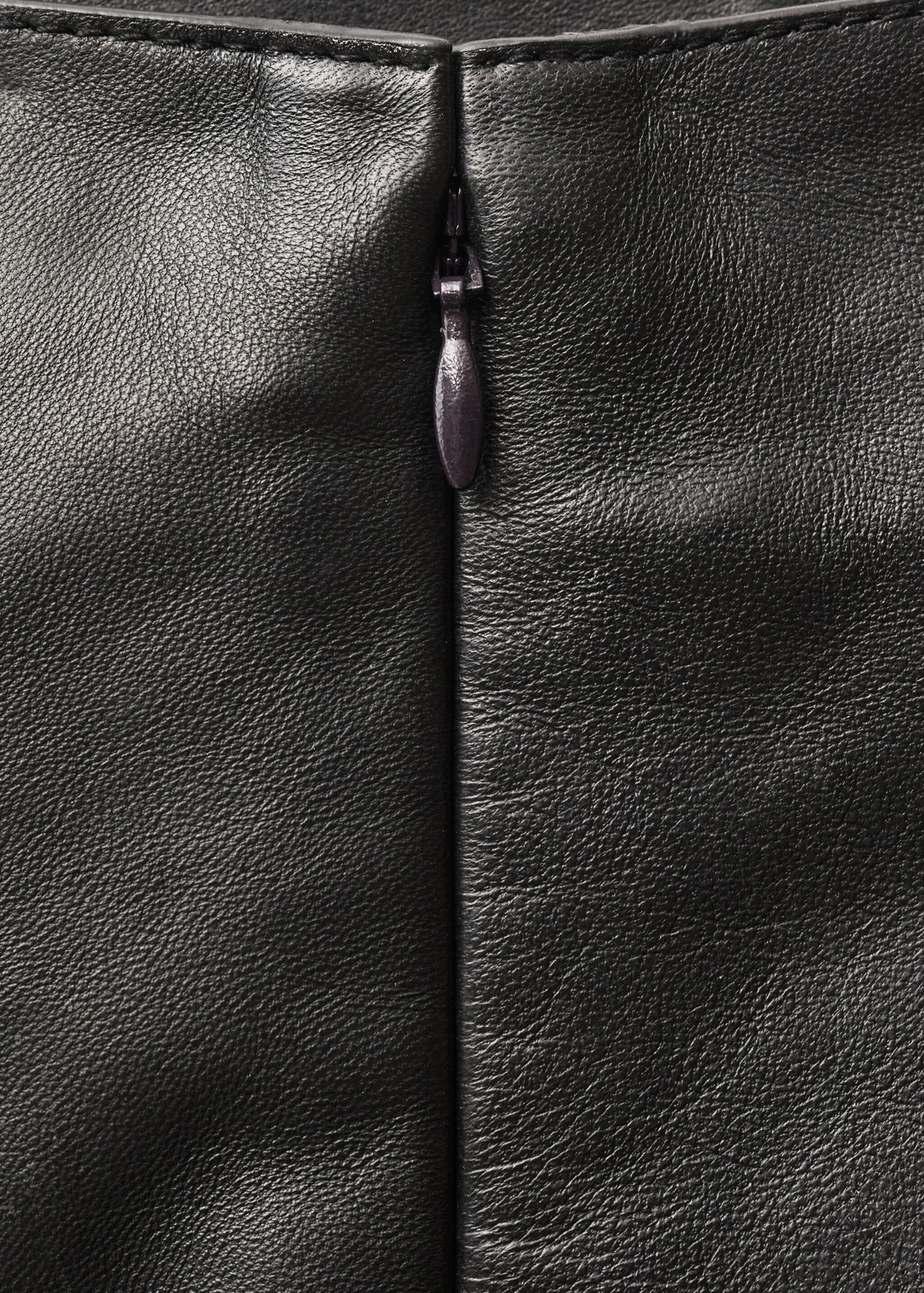 Leather skirt with stitching detail - Details of the article 0, Black. Ref: 87094075-00.