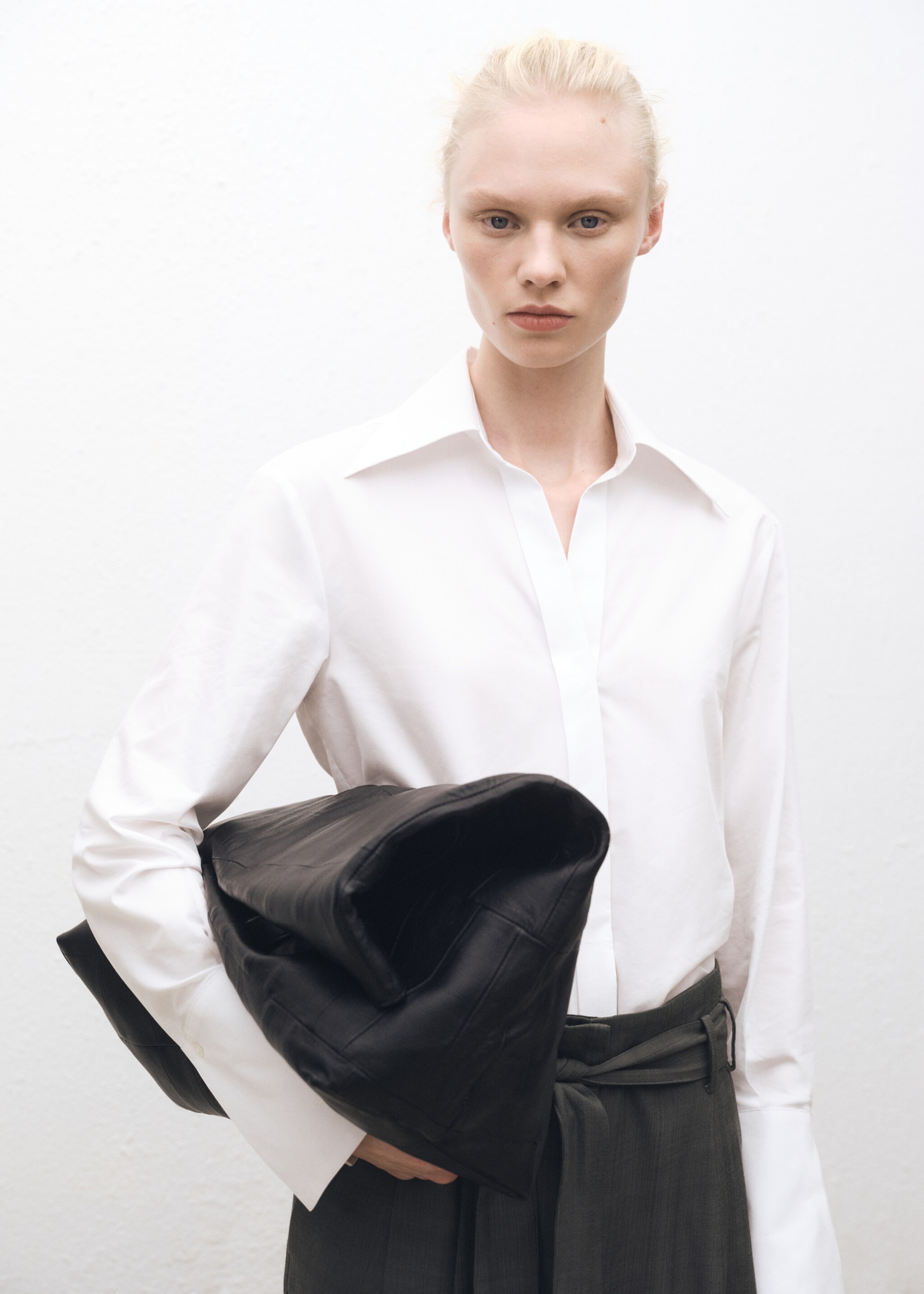 Regular cotton lyocell-blend shirt - Medium plane, Off White. Ref: 87094081-00.