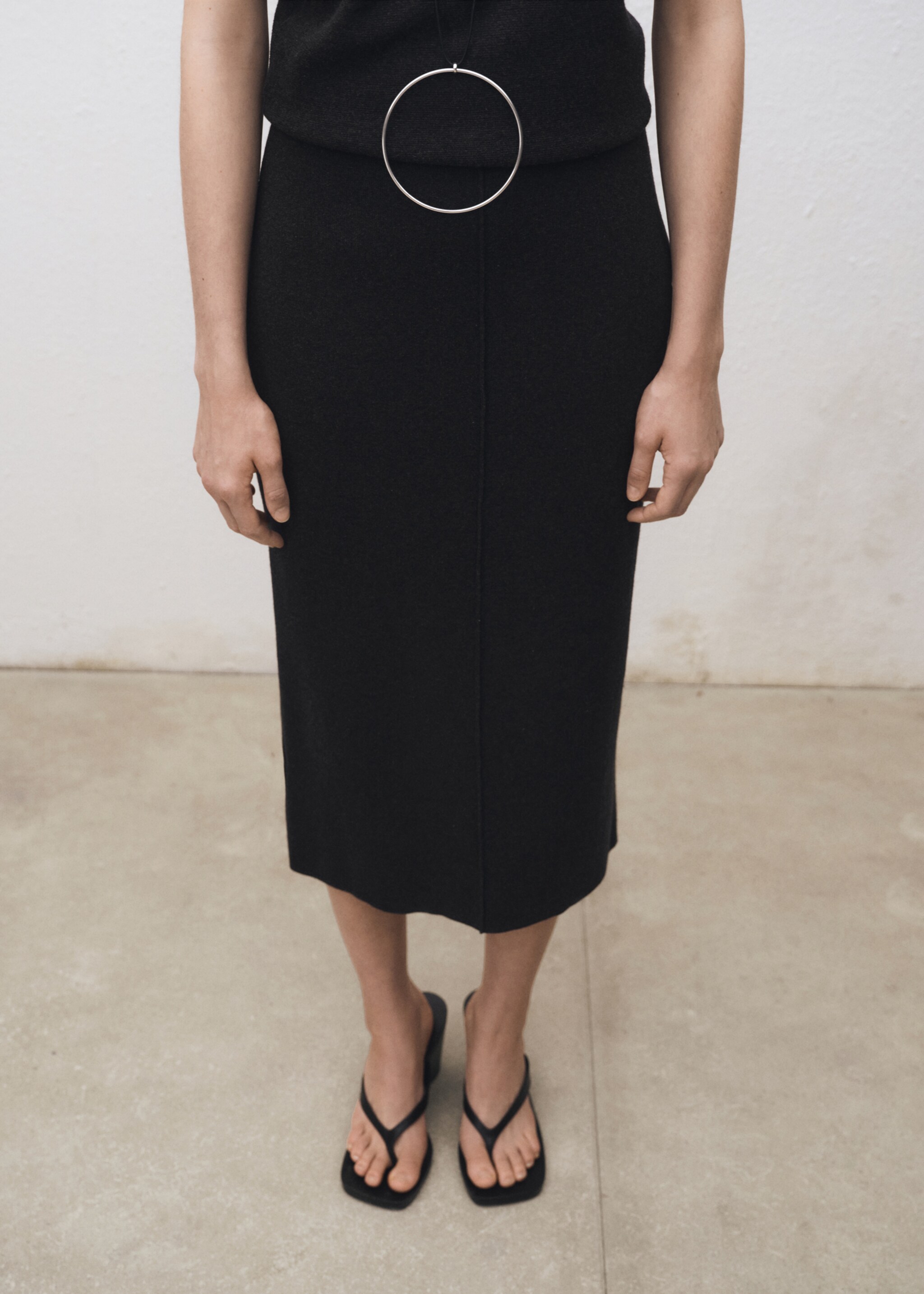 Wool-blend midi-skirt - Medium plane, Charcoal. Ref: 87094087-00.