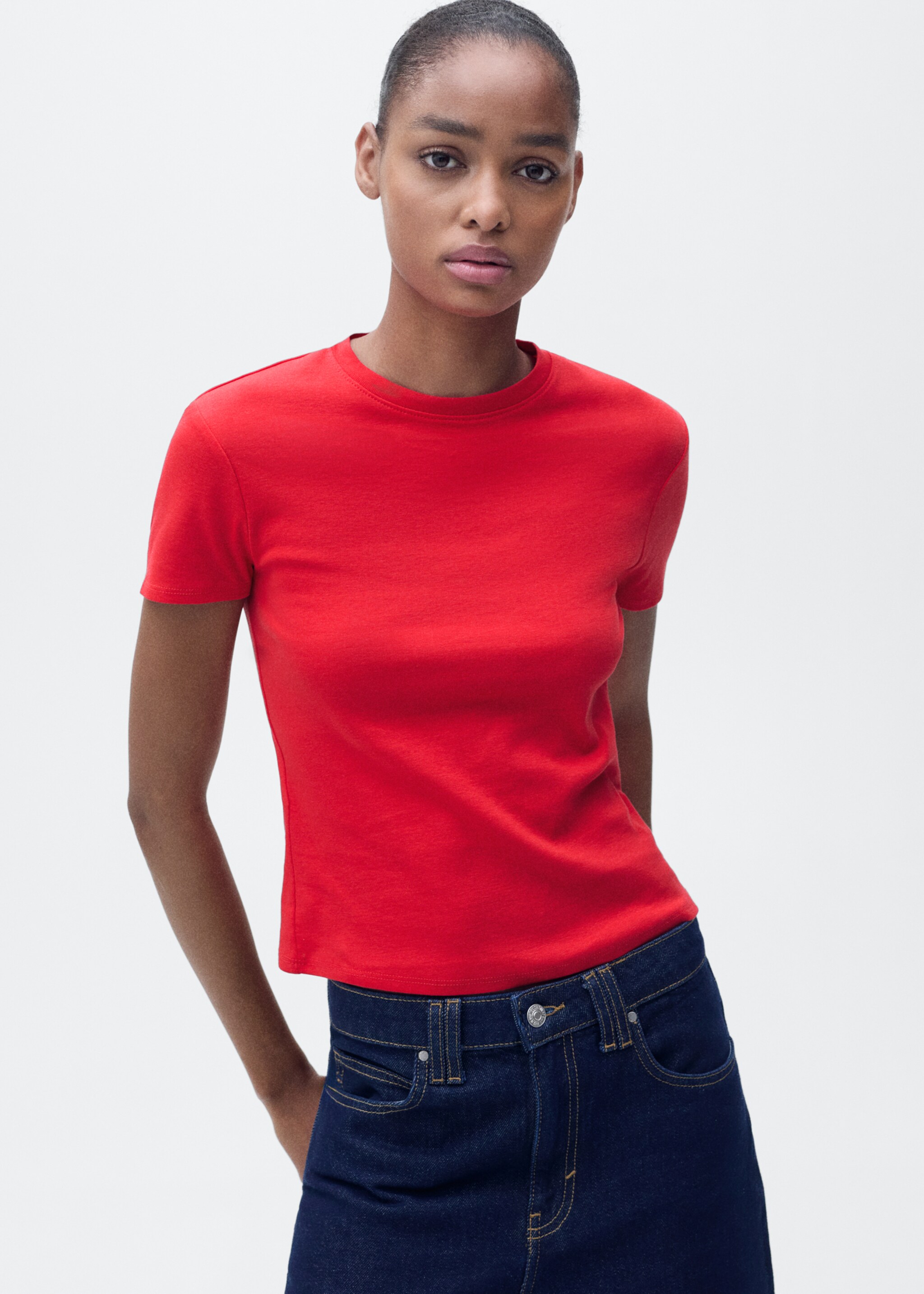 Fitted cotton t-shirt - Medium plane, Red. Ref: 87094088-00.