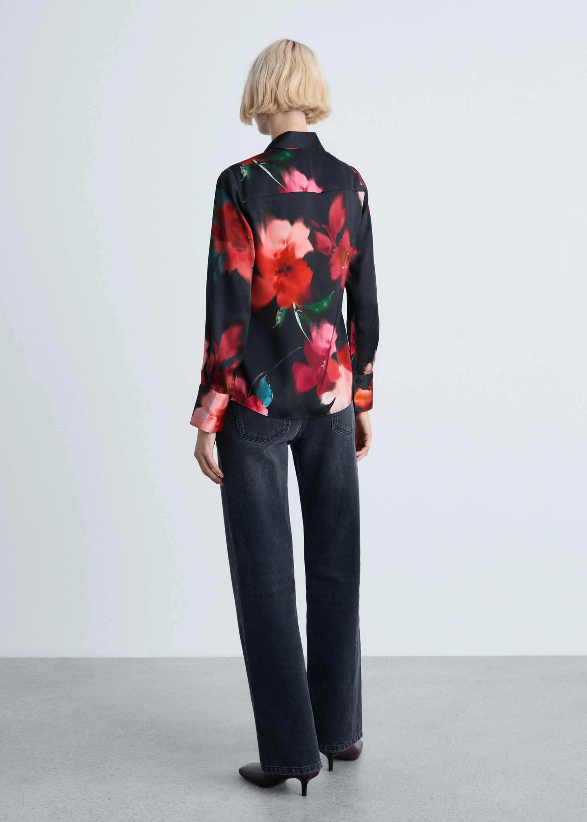 Satin print shirt - Reverse of the article, Black. Ref: 87094093-00.