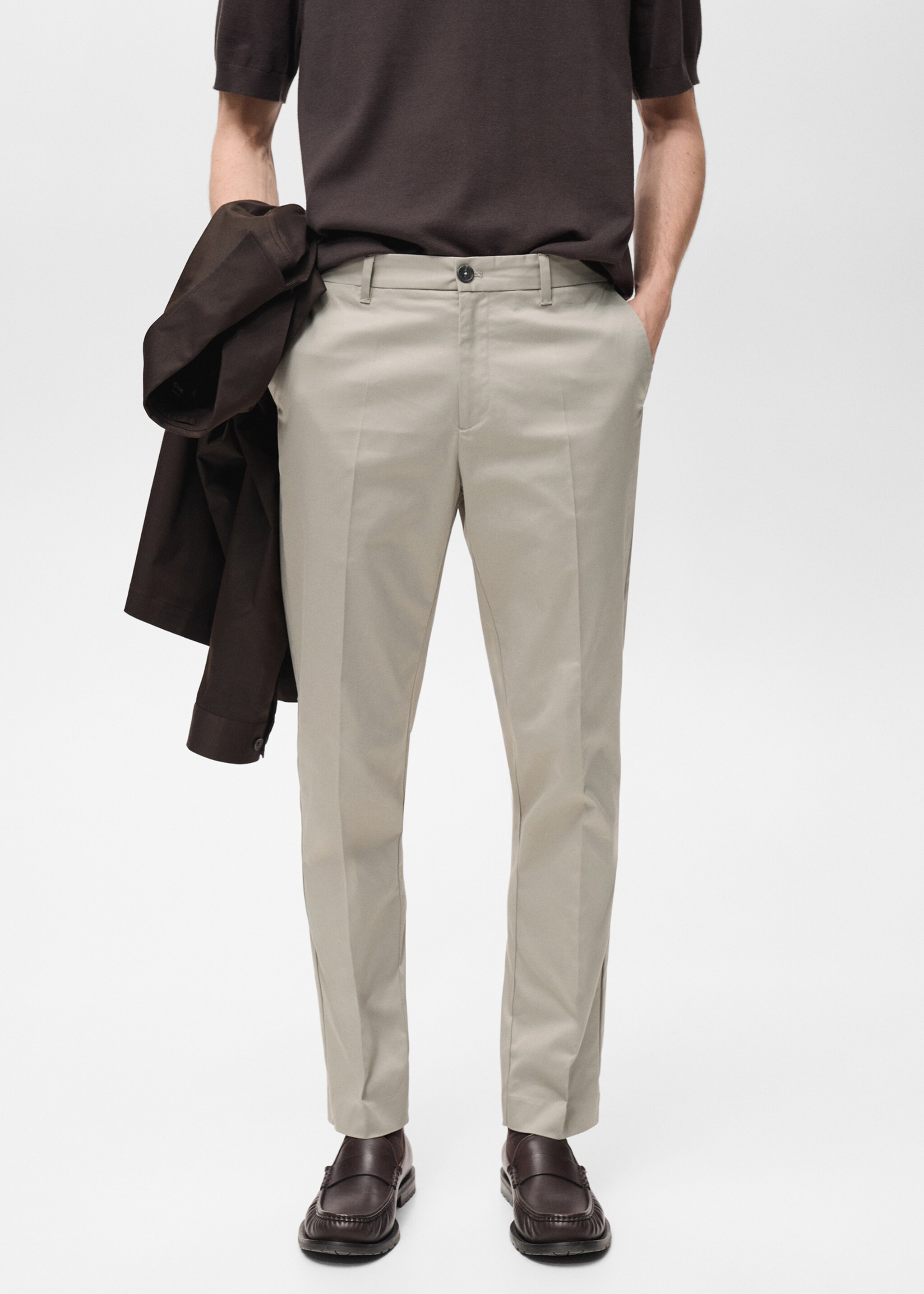 Pantalon Dublino chino slim-fit - Plan moyen, Gris glacé. Ref: 87094387-00.