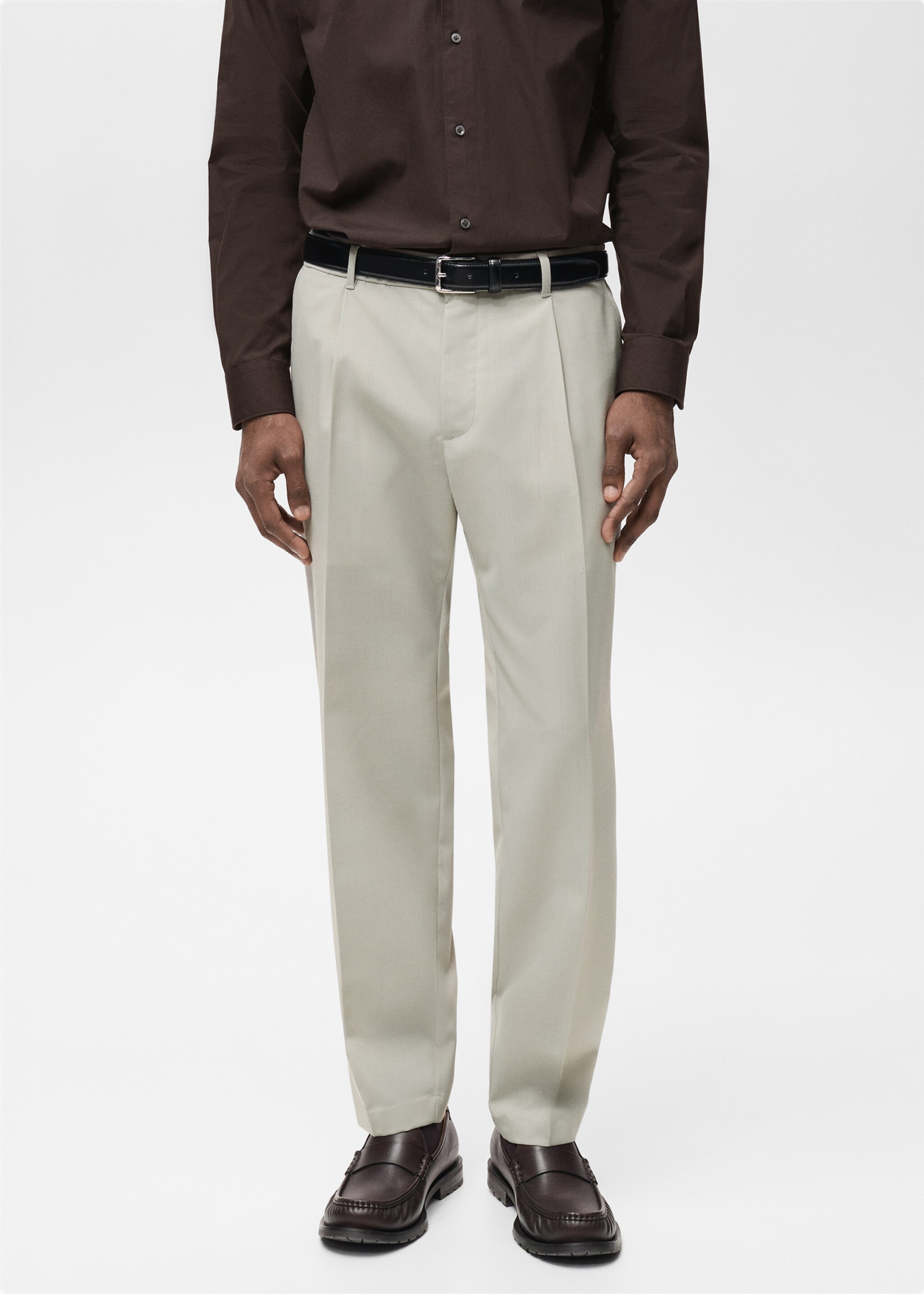 Slim-fit pleated cool wool trousers - Medium plane, Ice Grey. Ref: 87094388-00.