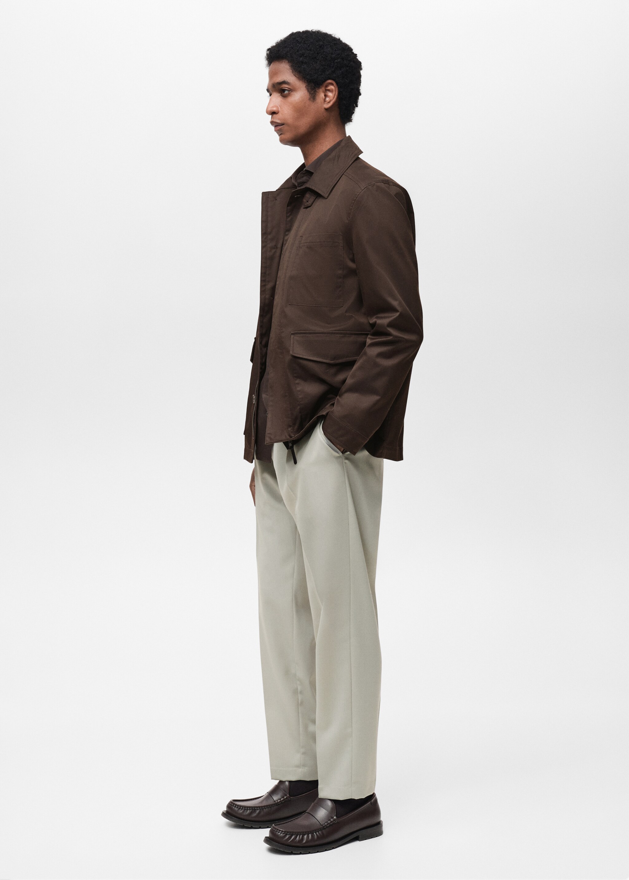Slim-fit pleated cool wool trousers - Details of the article 2, Ice Grey. Ref: 87094388-00.