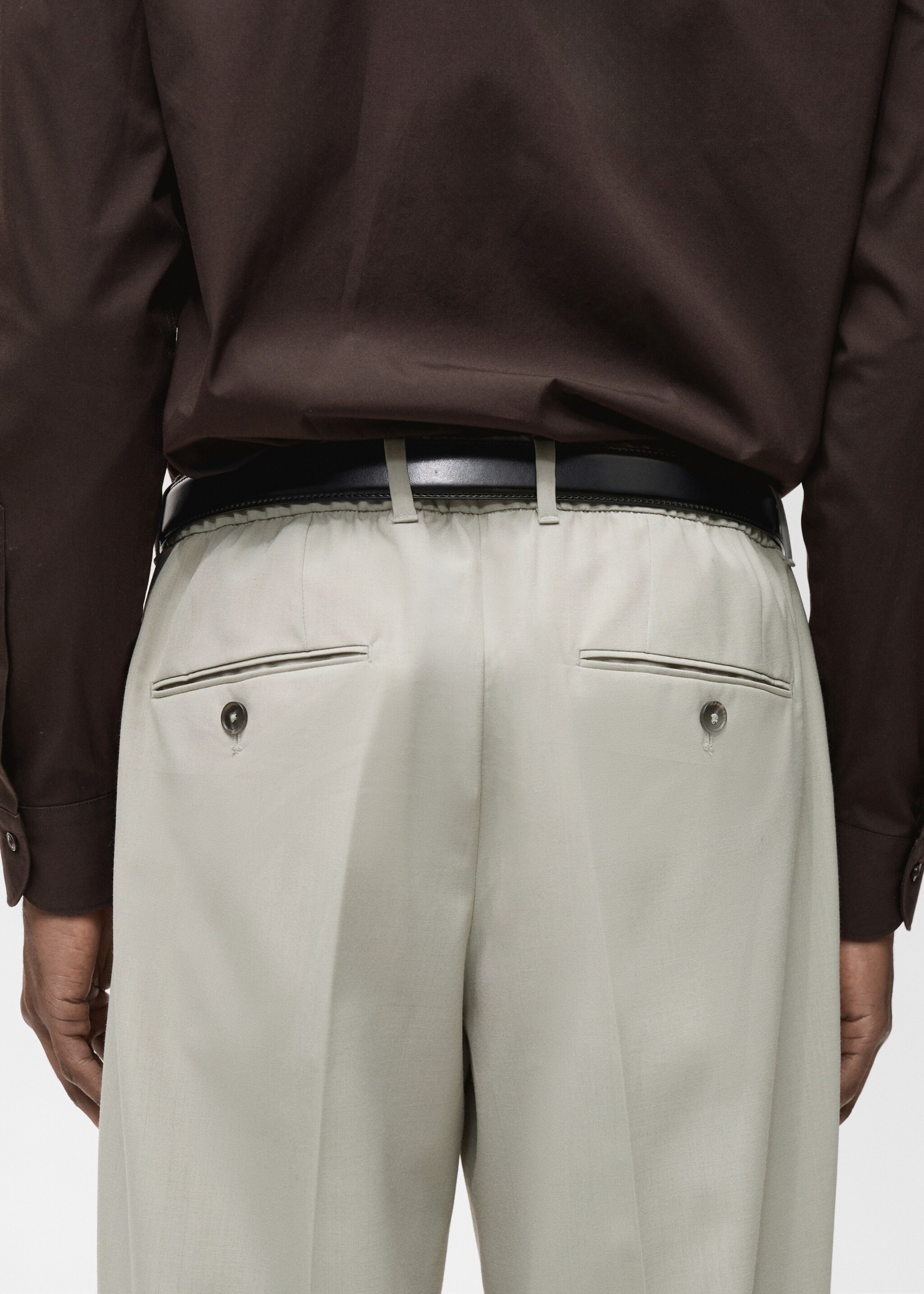 Slim-fit pleated cool wool trousers - Details of the article 6, Ice Grey. Ref: 87094388-00.