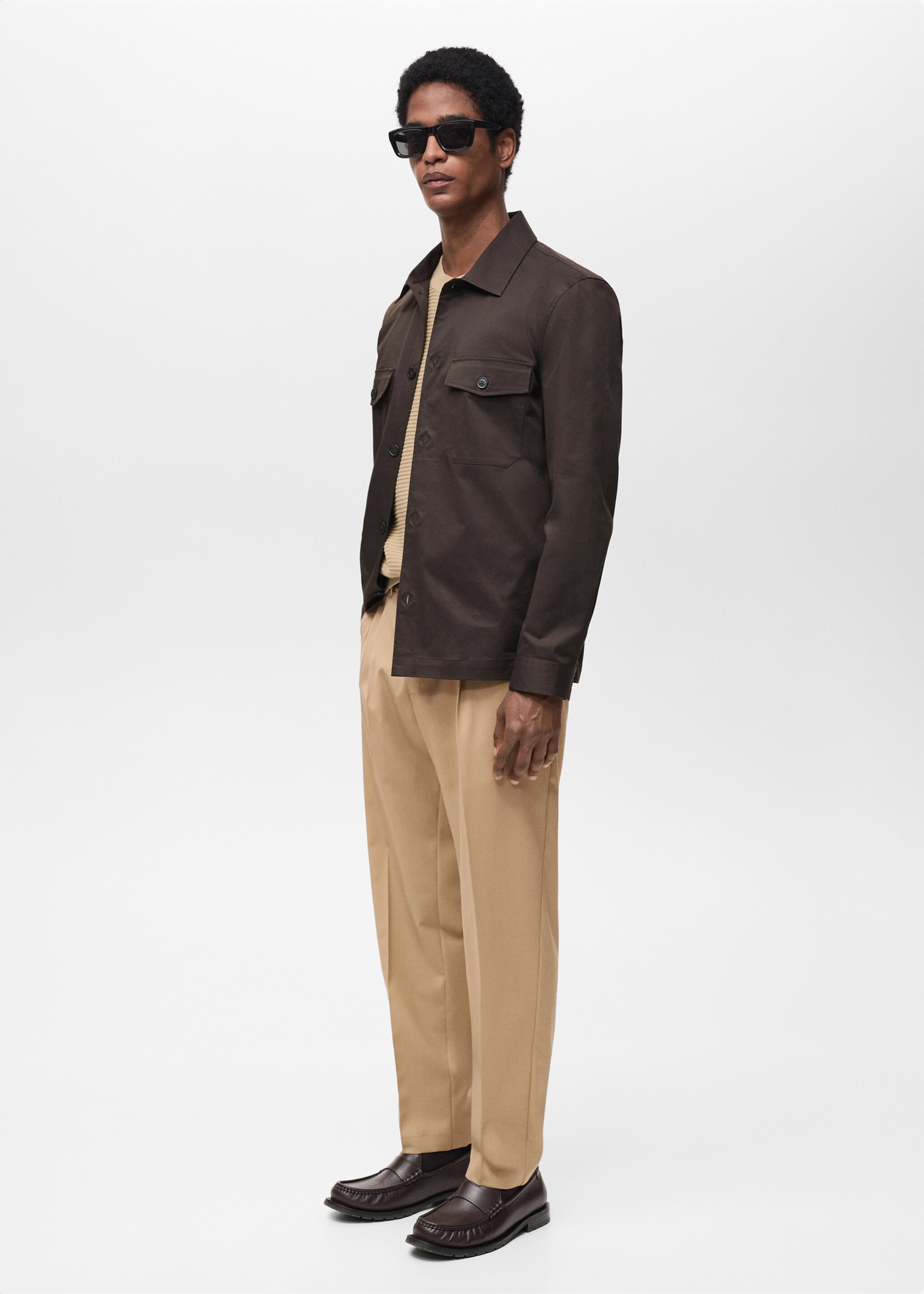Slim-fit pleated cool wool trousers - Details of the article 2, Medium Brown. Ref: 87094388-00.