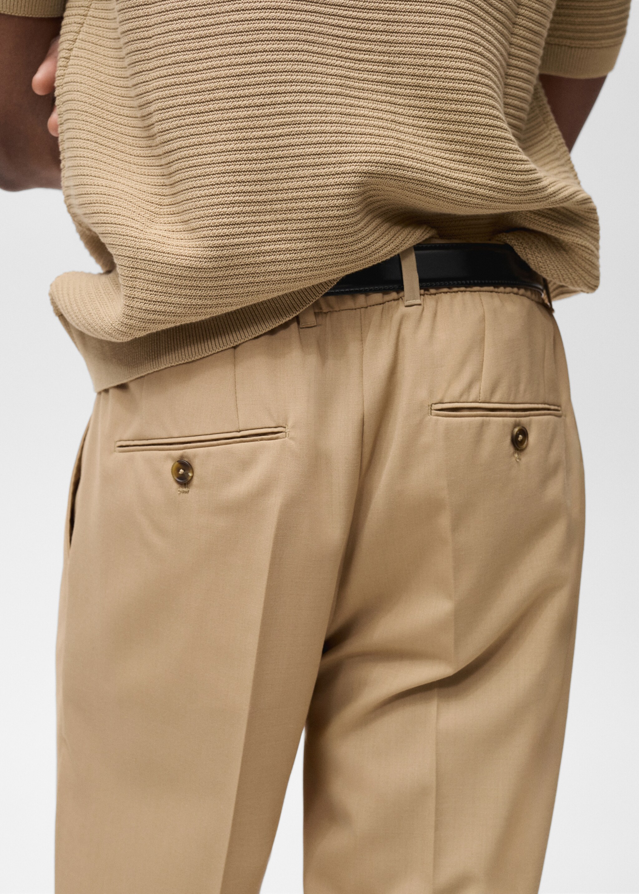 Slim-fit pleated cool wool trousers - Details of the article 6, Medium Brown. Ref: 87094388-00.