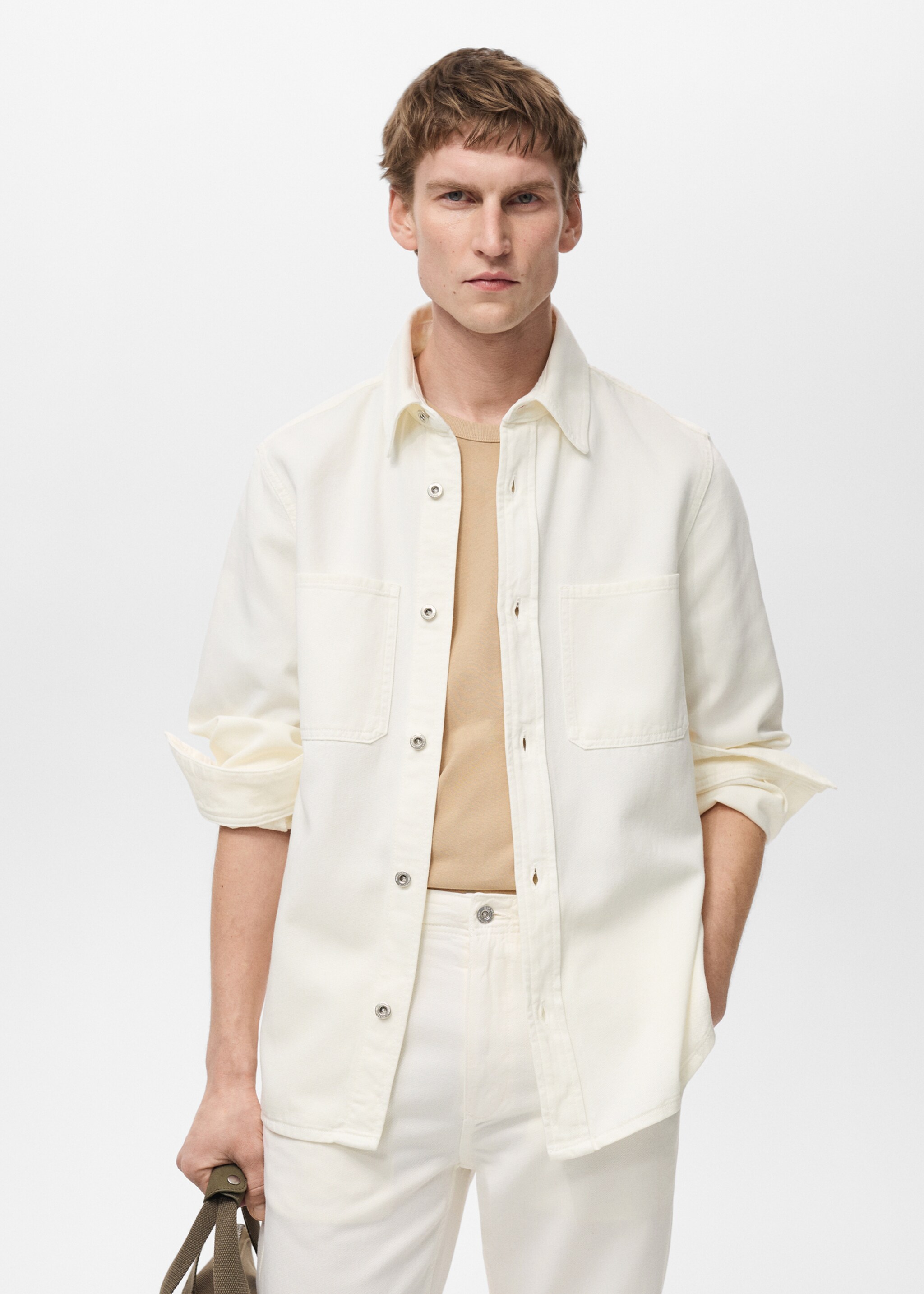 Regular Fit-Overshirt aus Baumwolle mit Lyocell - Mittlere Ansicht, Cremeweiß. Ref: 87094408-00.