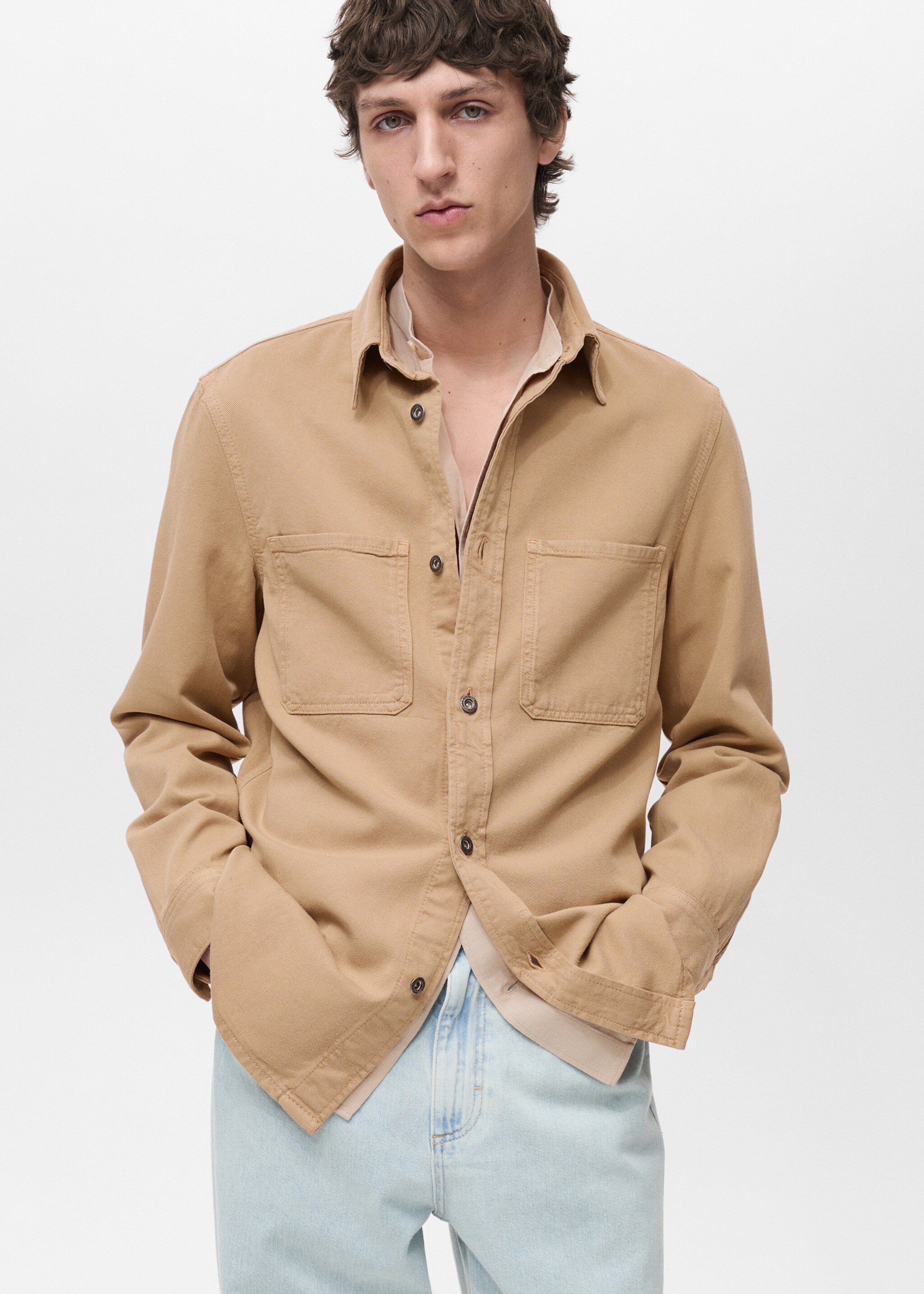 Regular Fit-Overshirt aus Baumwolle mit Lyocell - Mittlere Ansicht, Beige. Ref: 87094408-00.