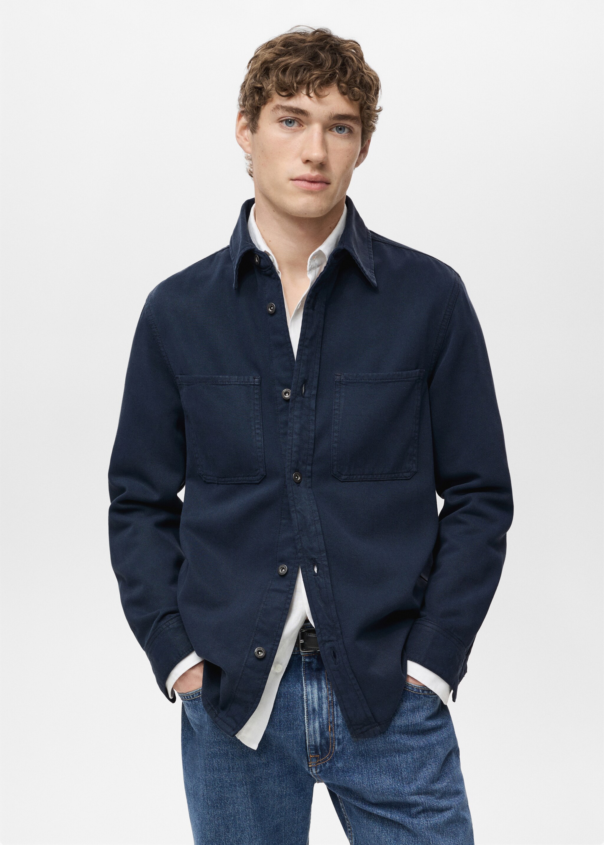 Regular Fit-Overshirt aus Baumwolle mit Lyocell - Mittlere Ansicht, Dunkles Marineblau. Ref: 87094408-00.