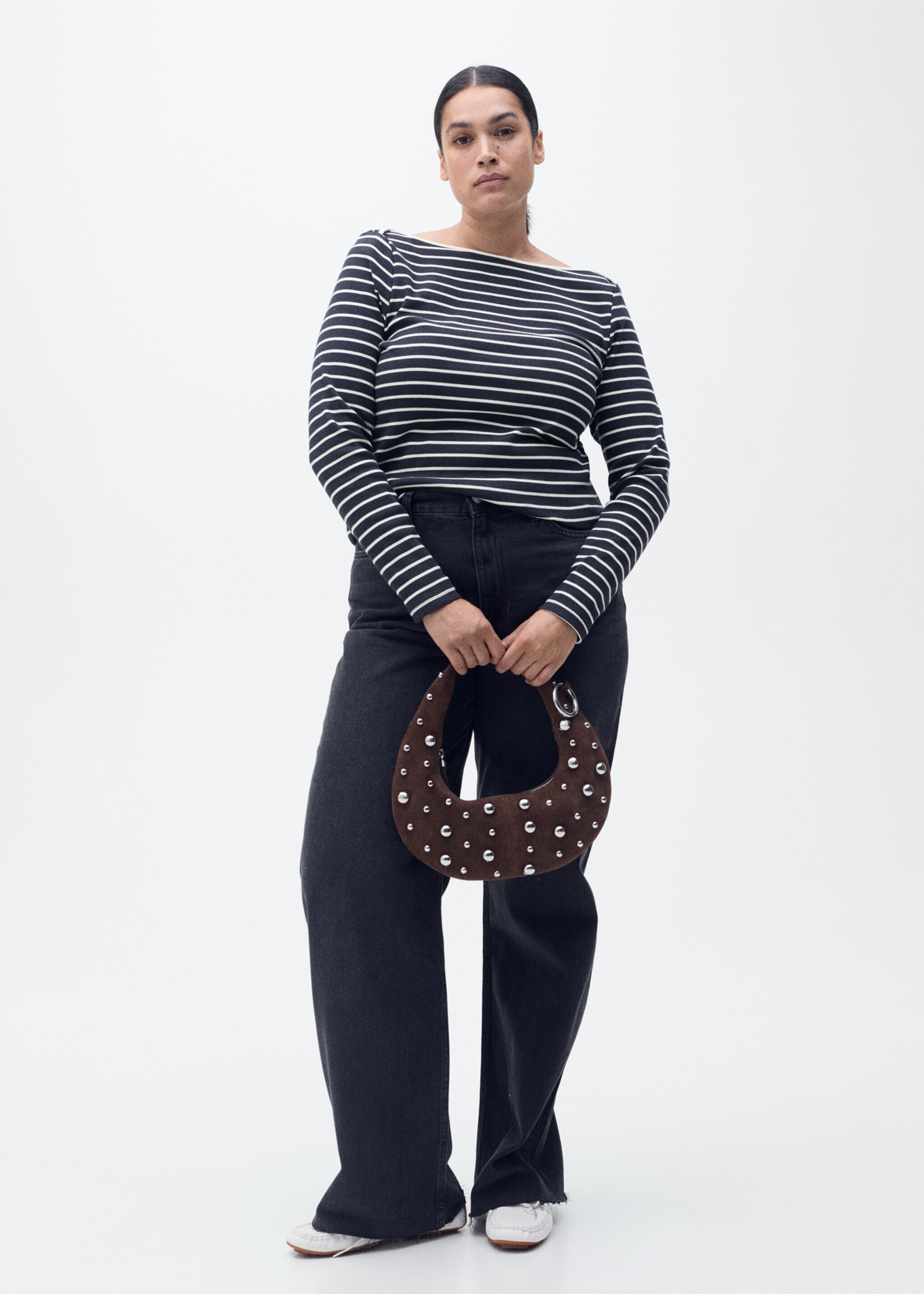 Striped boat-neck t-shirt - Details of the article 3, Dark Navy. Ref: 87094416-00.