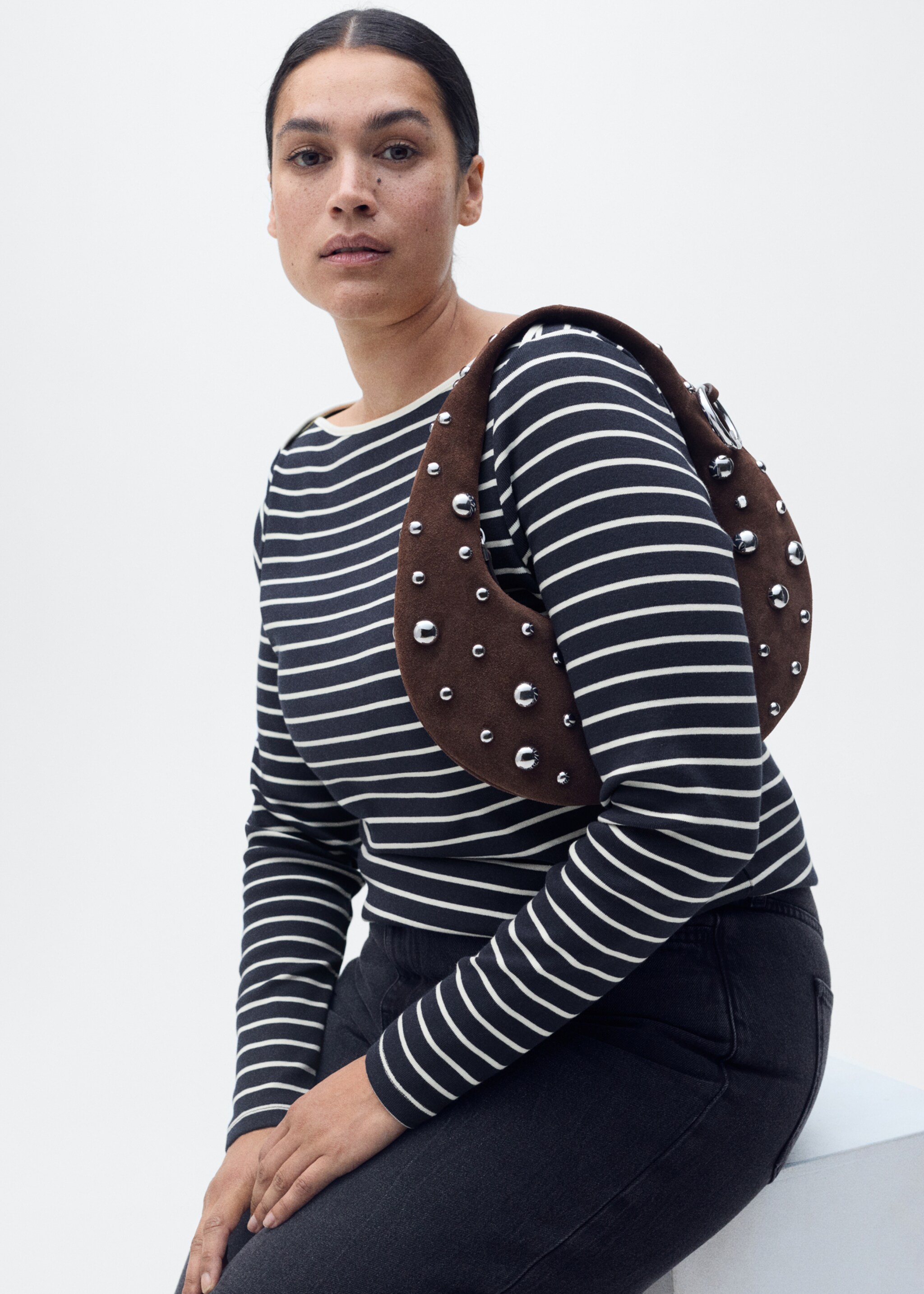 Striped boat-neck t-shirt - Details of the article 5, Dark Navy. Ref: 87094416-00.