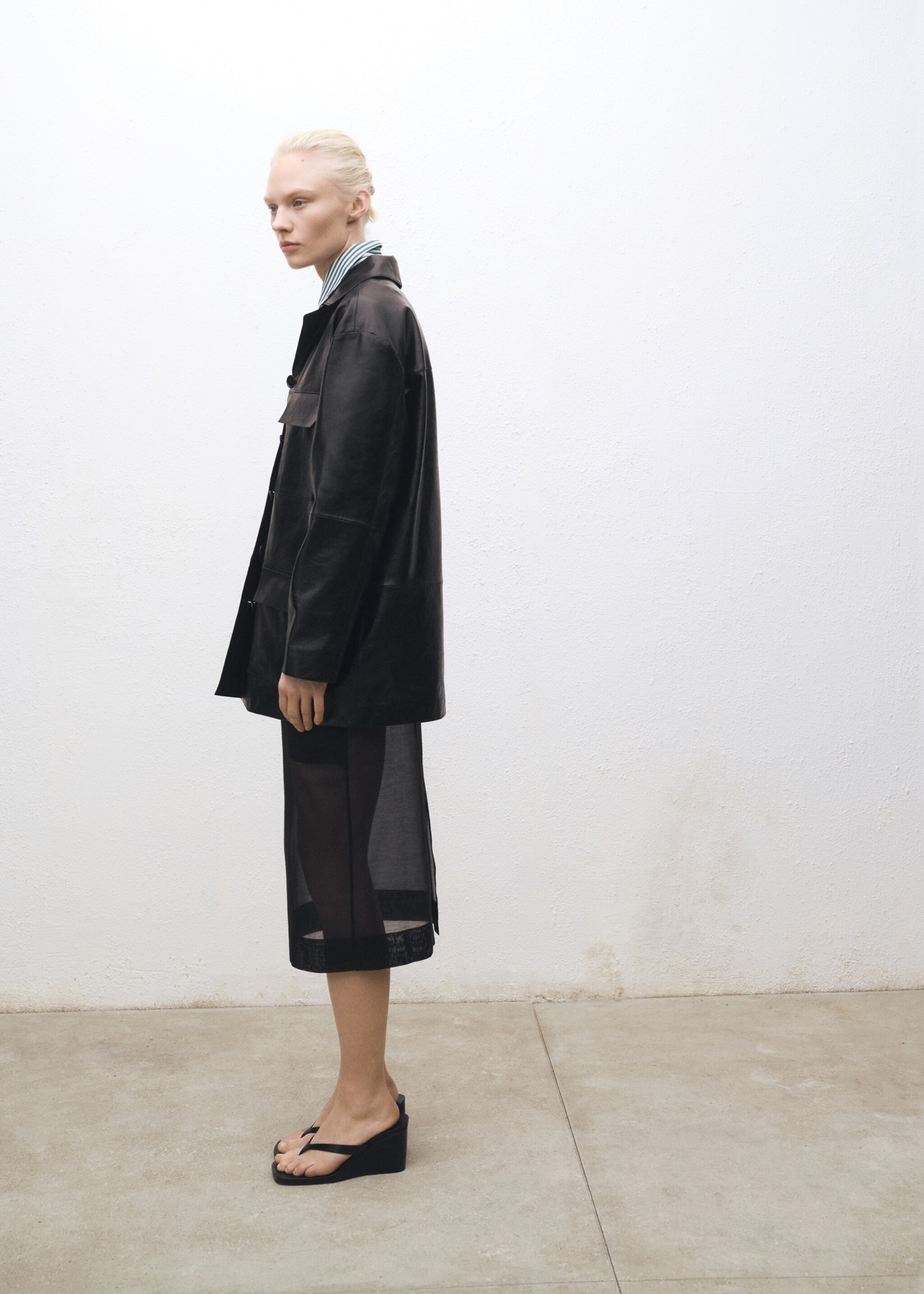 Semi-transparent silk midi-skirt - Details of the article 1, Black. Ref: 87094418-00.