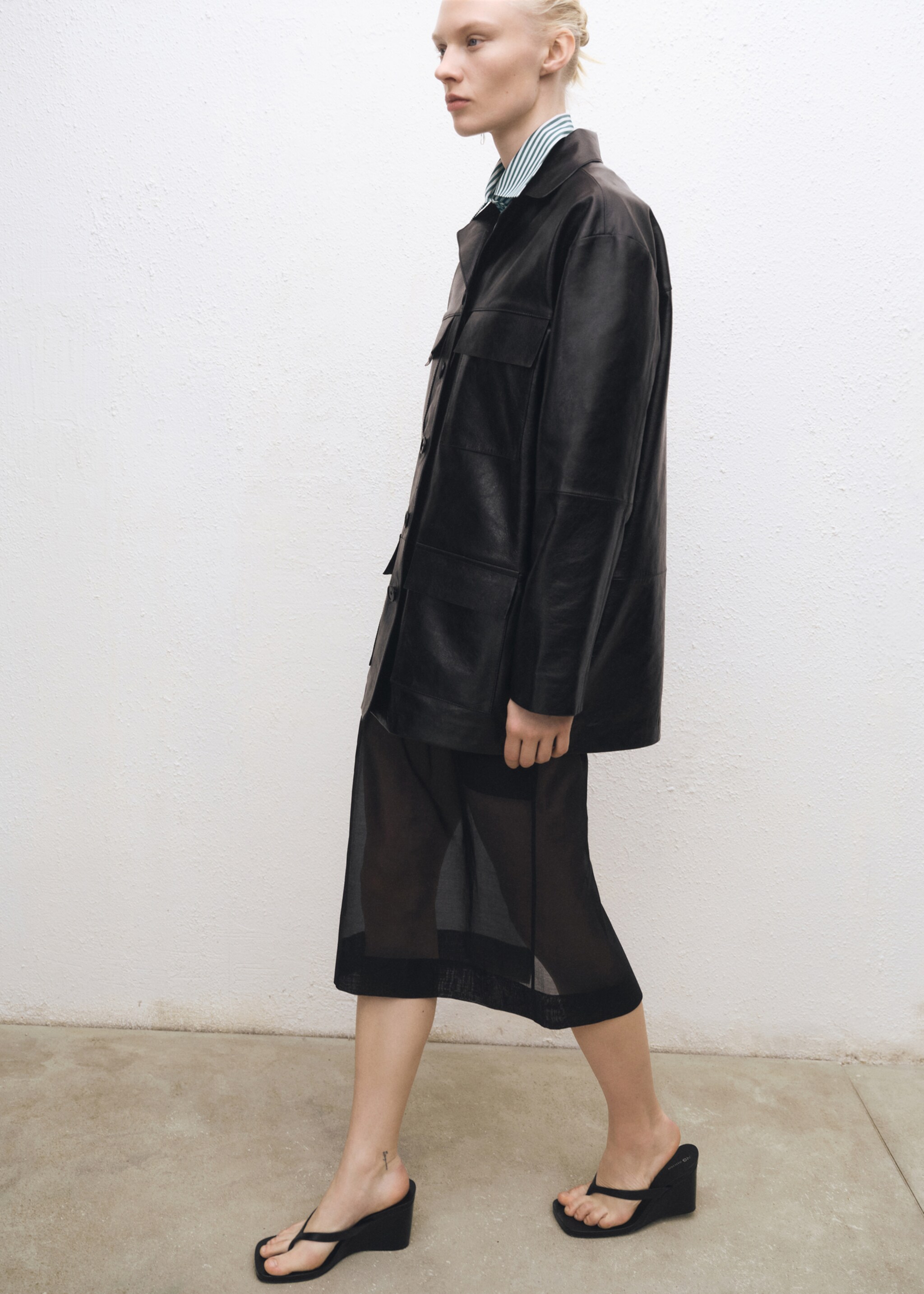 Semi-transparent silk midi-skirt - Details of the article 2, Black. Ref: 87094418-00.