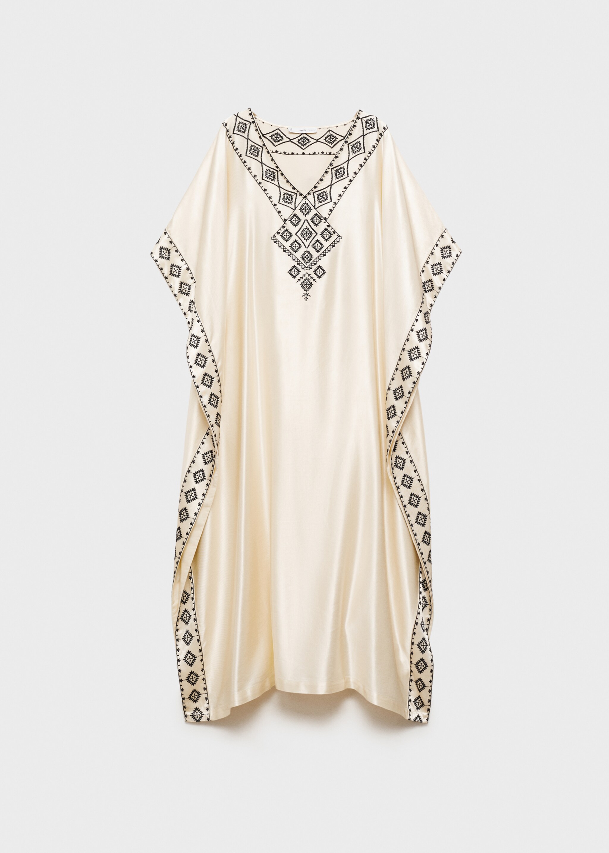 Embroidered satin caftan - Article without model, Ecru. Ref: 87094778-00.