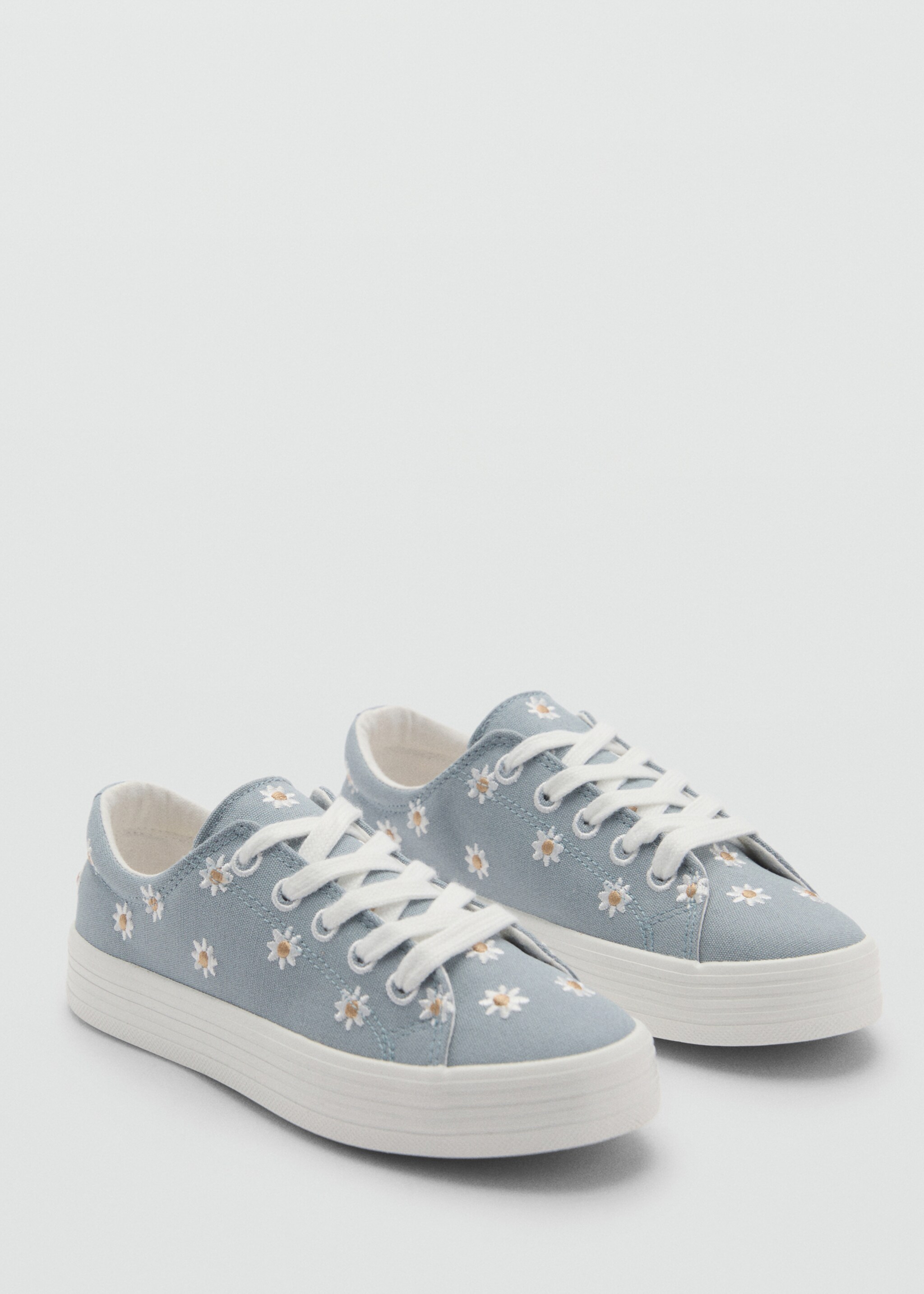 Floral-embroidered trainers - Medium plane, Sky Blue. Ref: 87094780-00.