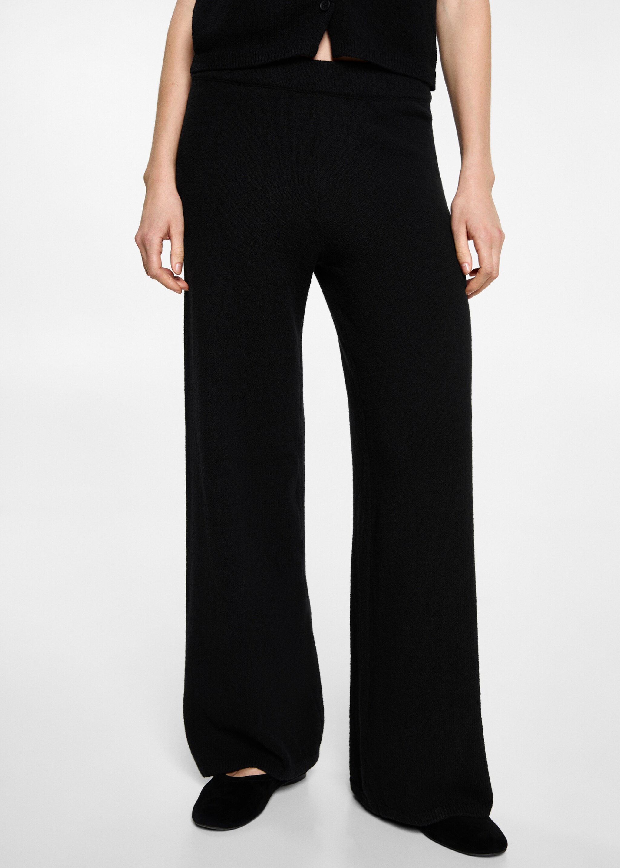 Fine-knit wideleg trousers - Details of the article 6, Black. Ref: 87094784-00.