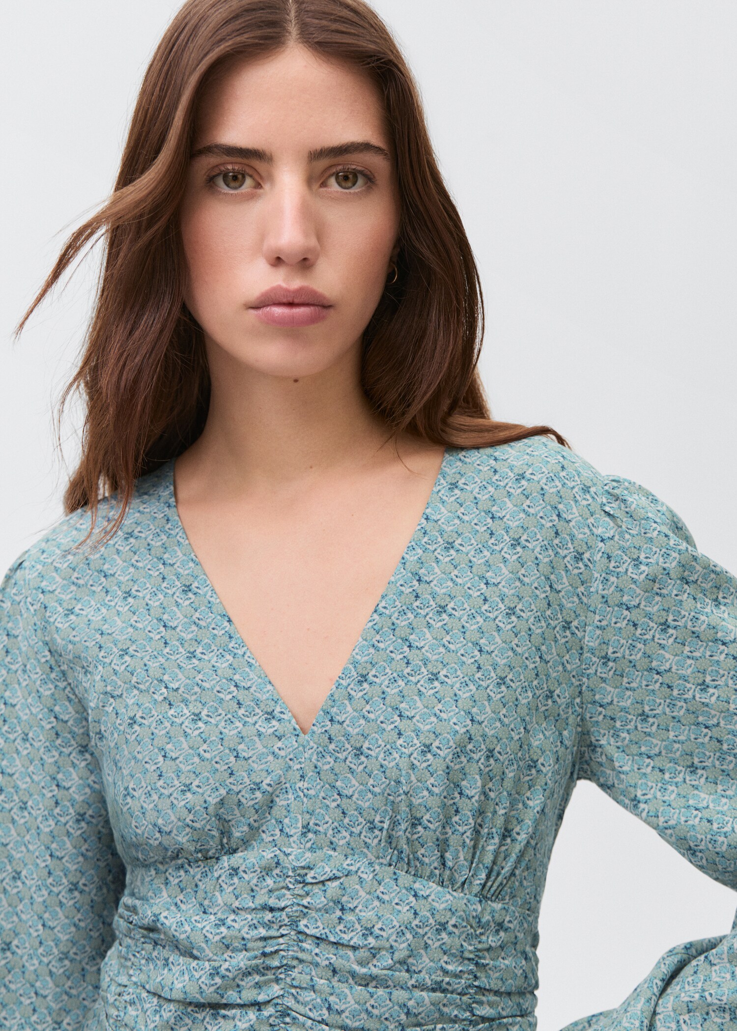 Printed dress with draped detail - Details of the article 1