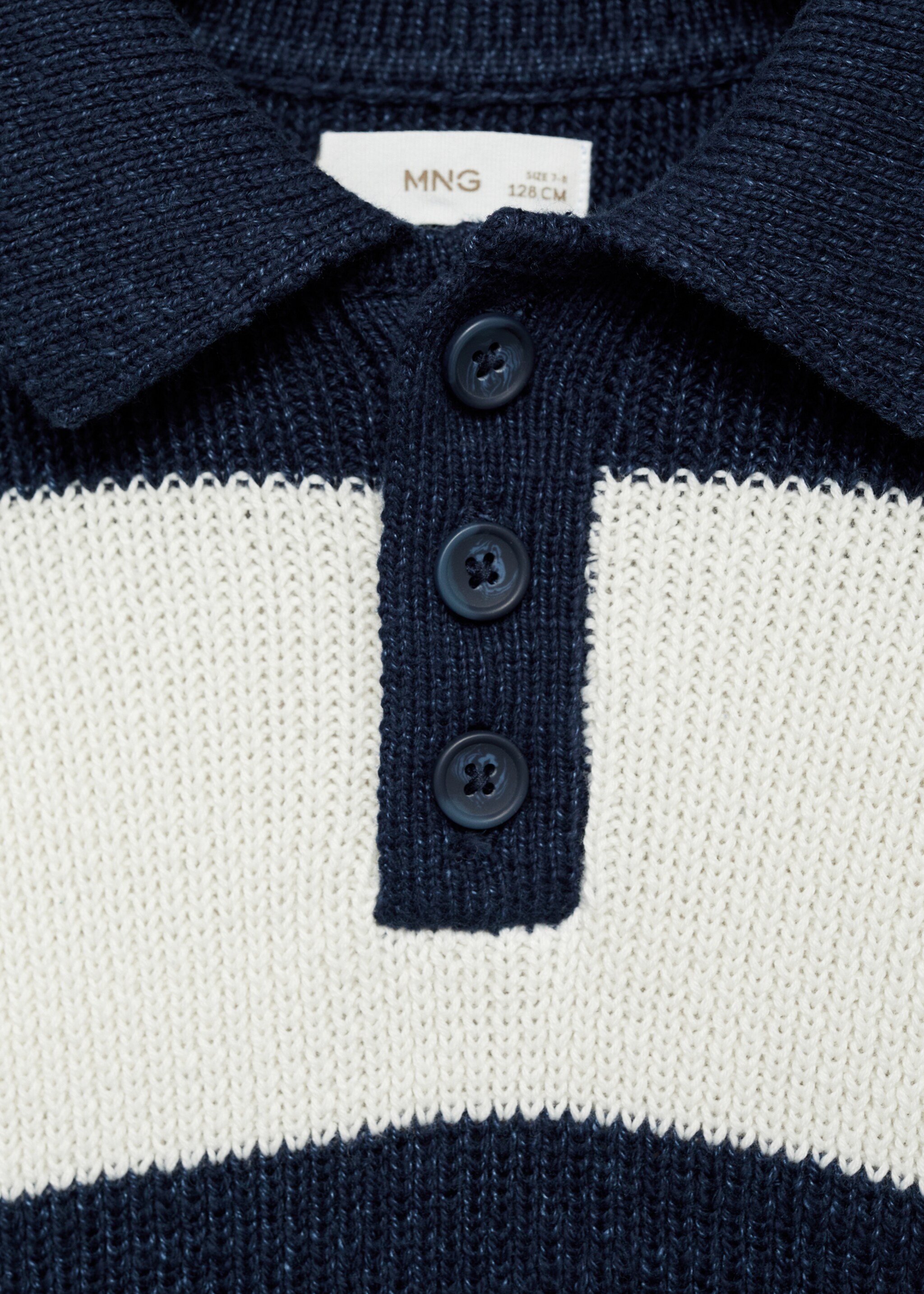 Striped polo-style sweater - Details of the article 8, Indigo Blue. Ref: 87094796-00.