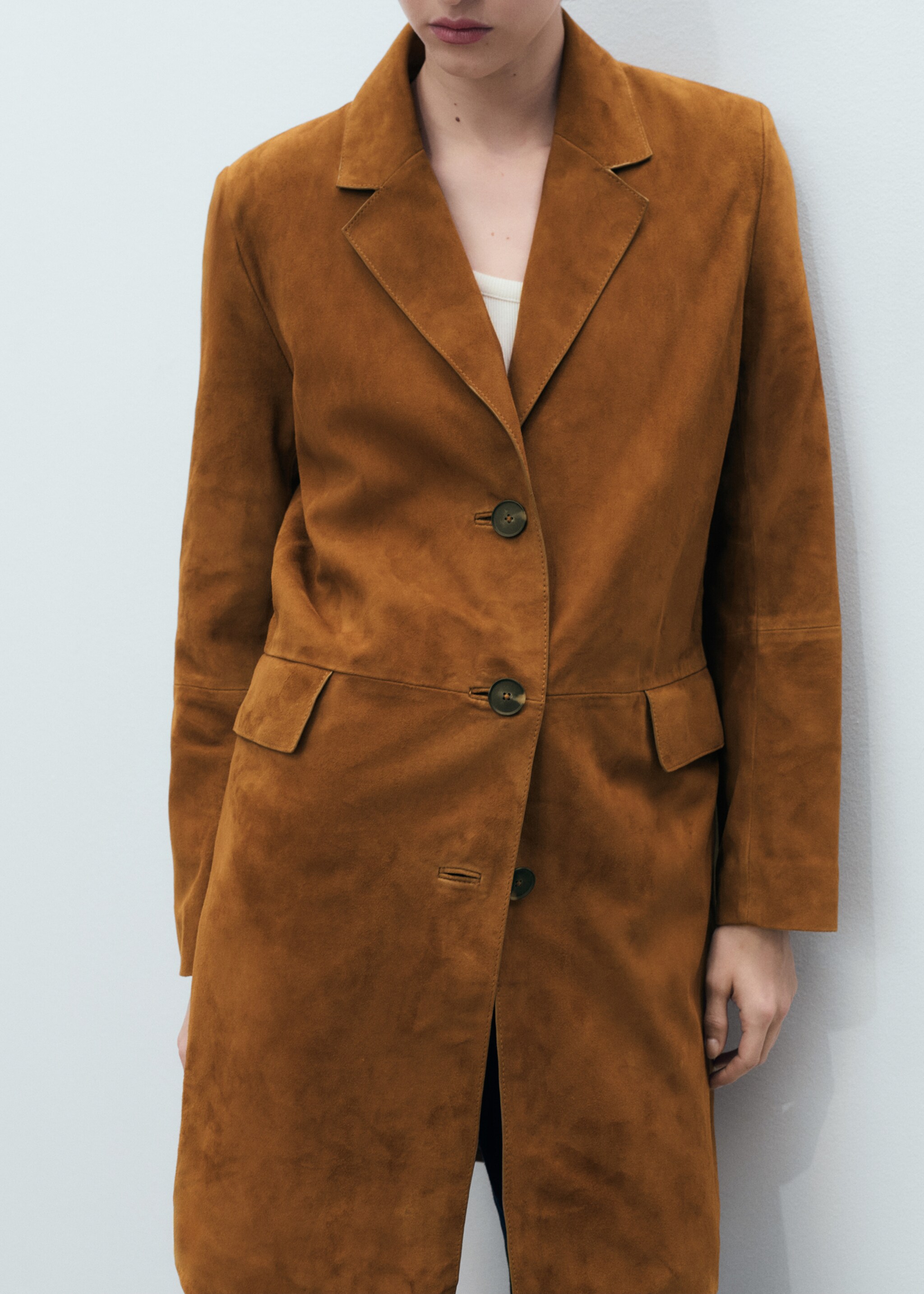 Lapelled suede coat - Medium plane, Medium Brown. Ref: 87094803-00.