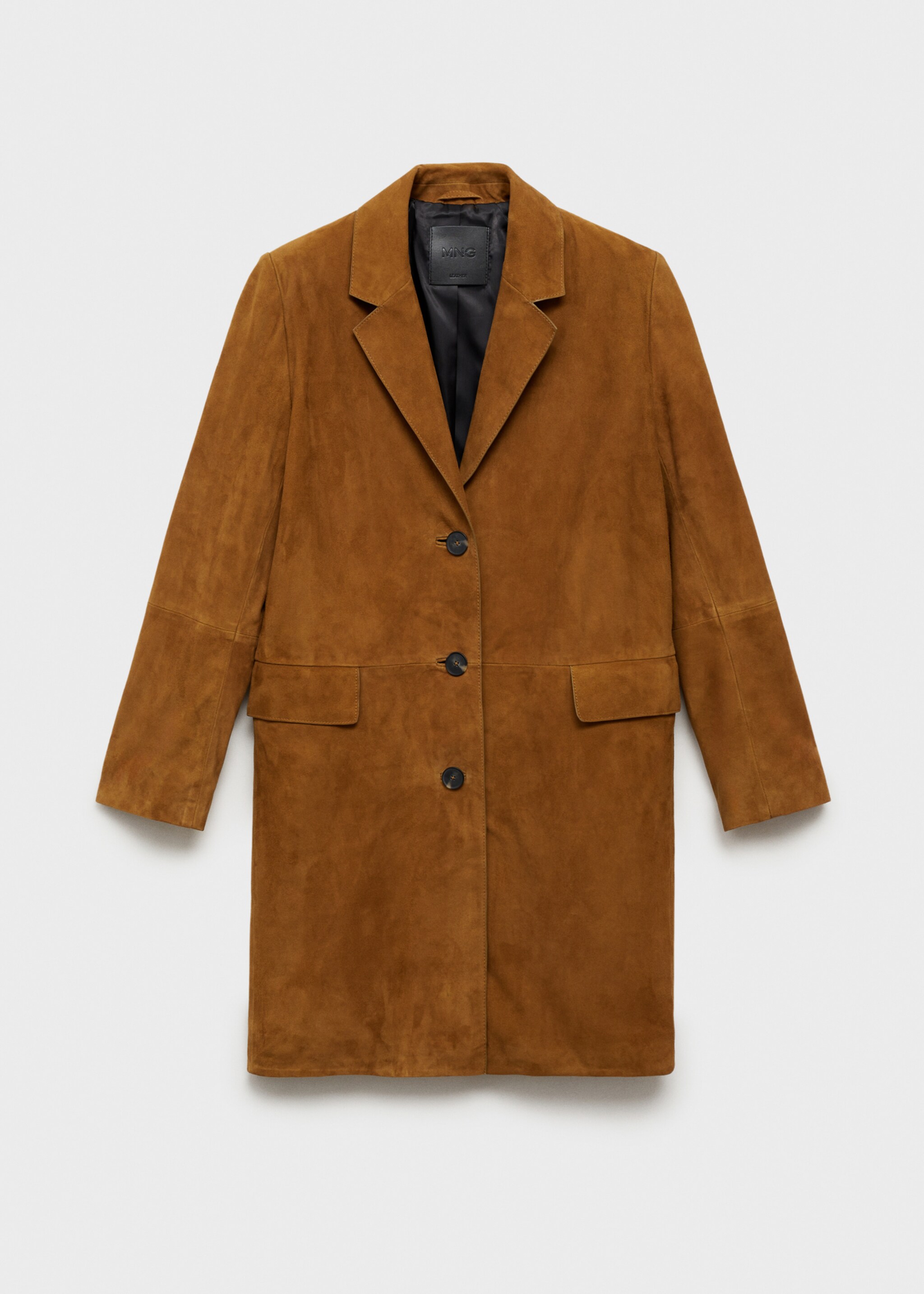 Lapelled suede coat - Article without model, Medium Brown. Ref: 87094803-00.