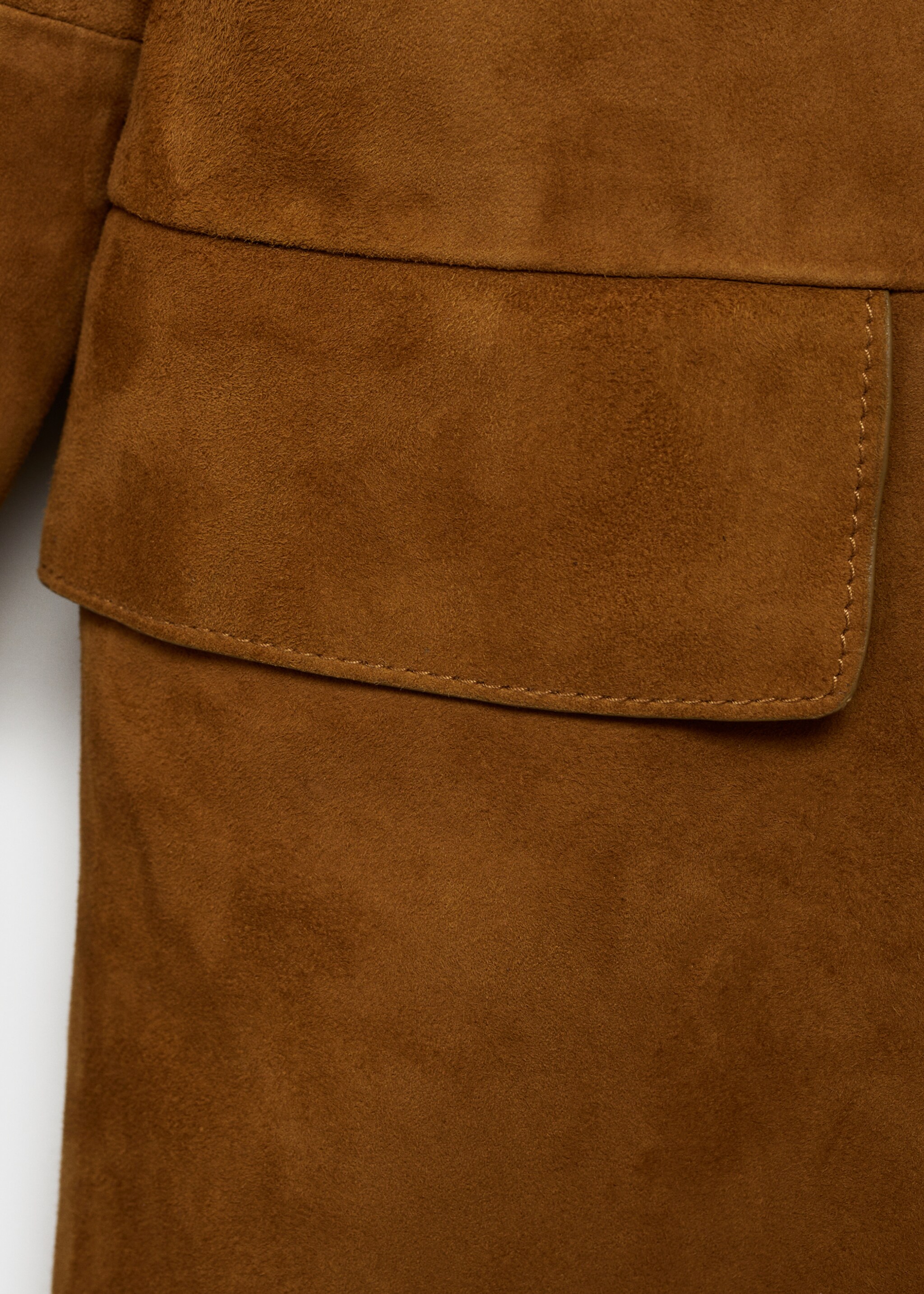 Lapelled suede coat - Details of the article 0, Medium Brown. Ref: 87094803-00.