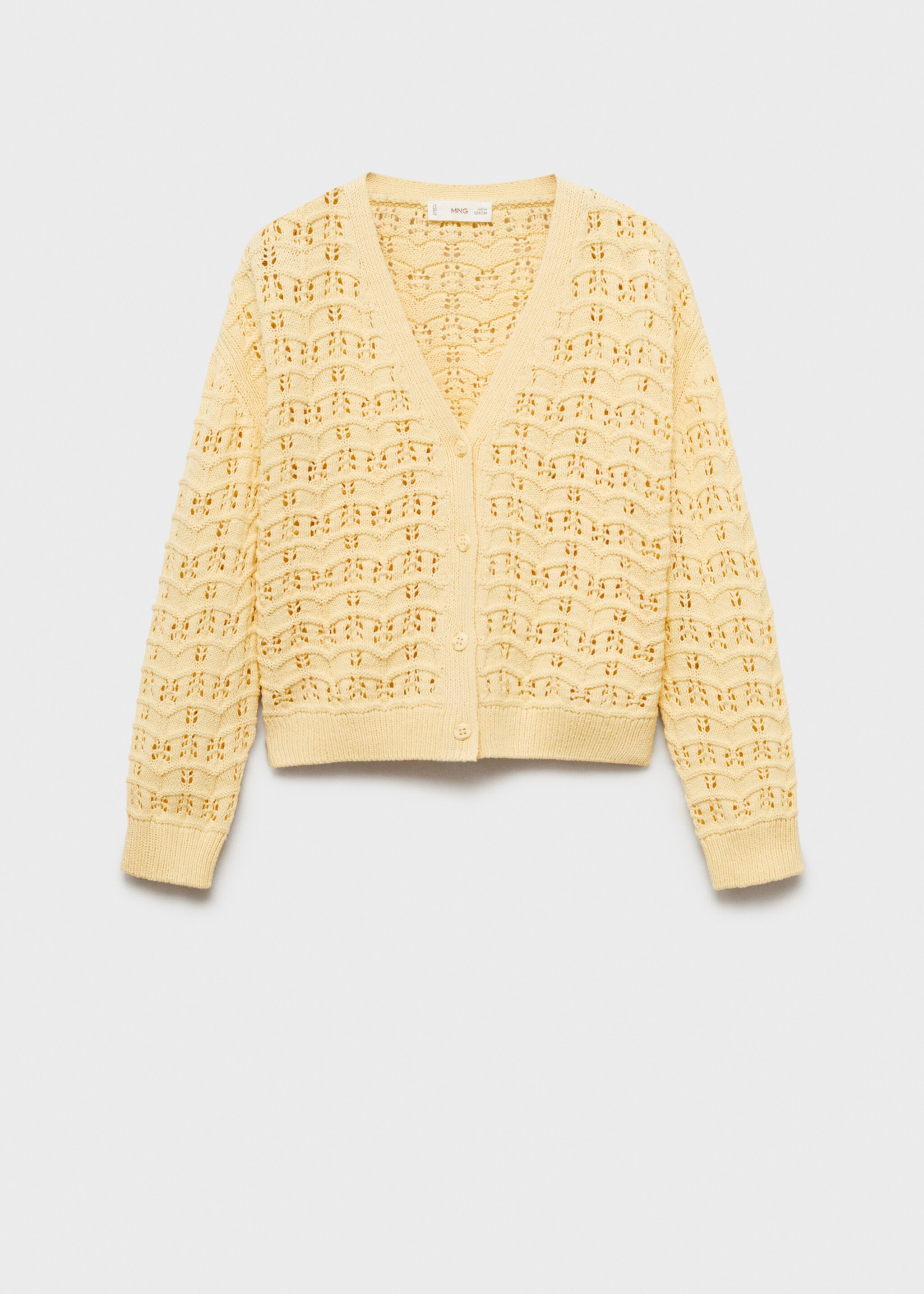 Openwork knit cardigan - Article without model, Pastel Yellow. Ref: 87094804-00.