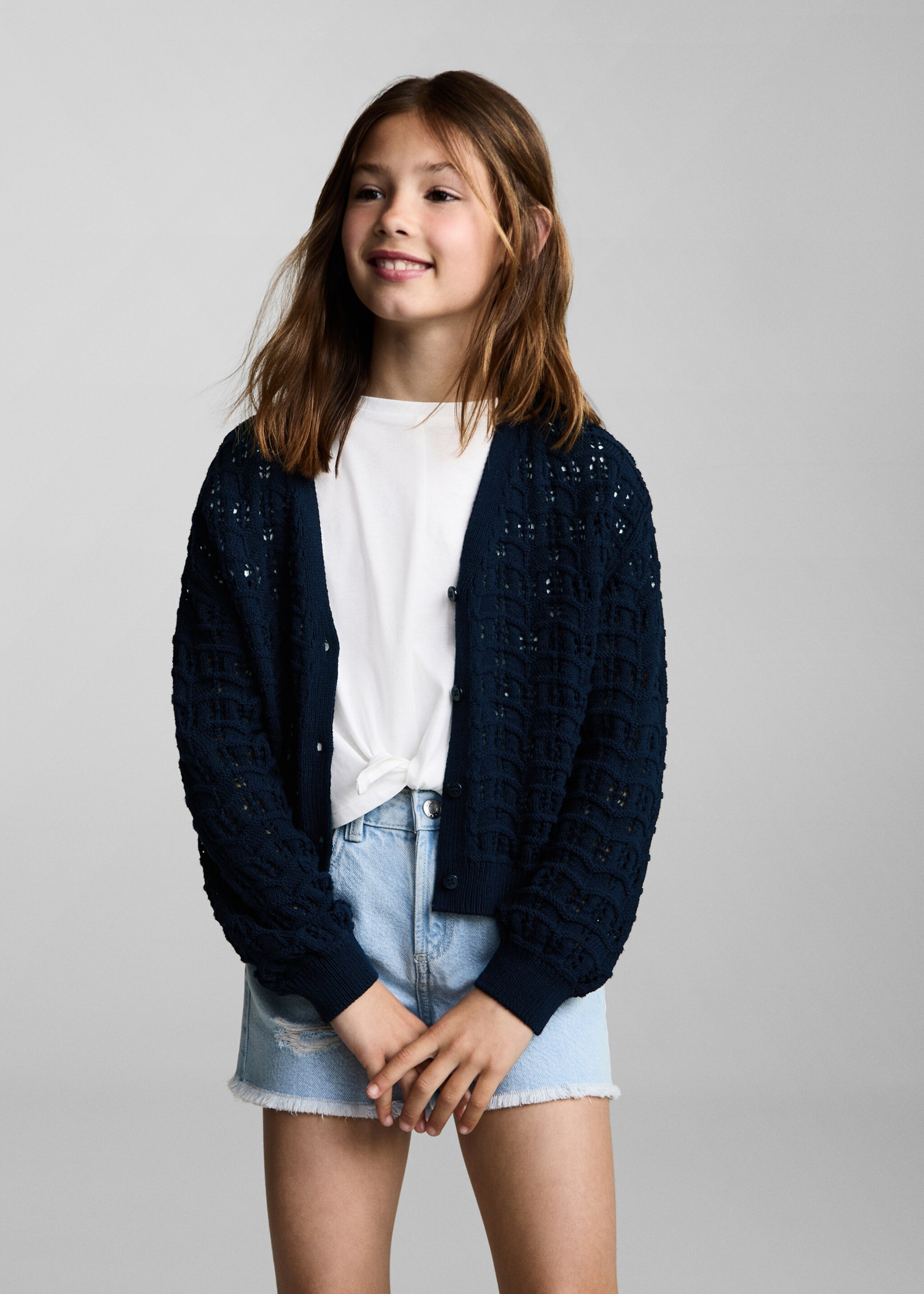Openwork knit cardigan - Medium plane, Dark Navy. Ref: 87094804-00.
