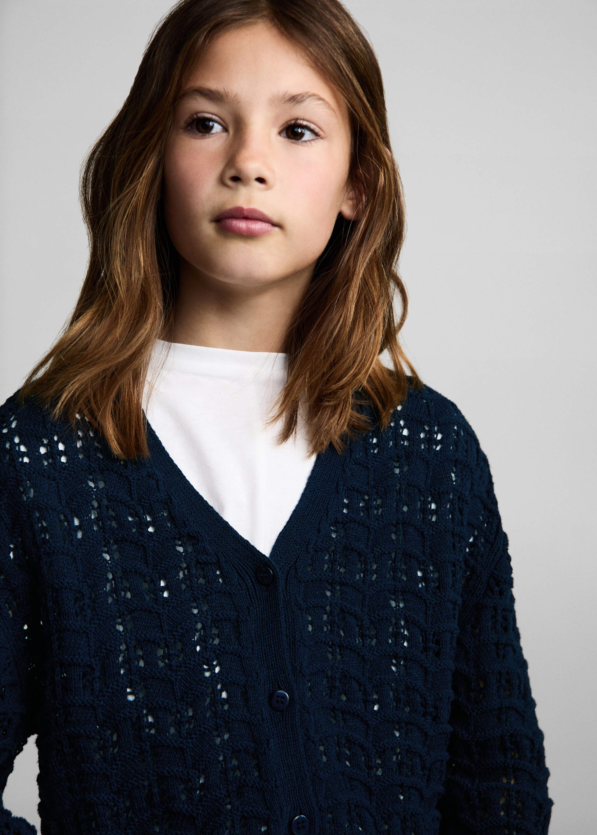 Openwork knit cardigan - Details of the article 1, Dark Navy. Ref: 87094804-00.