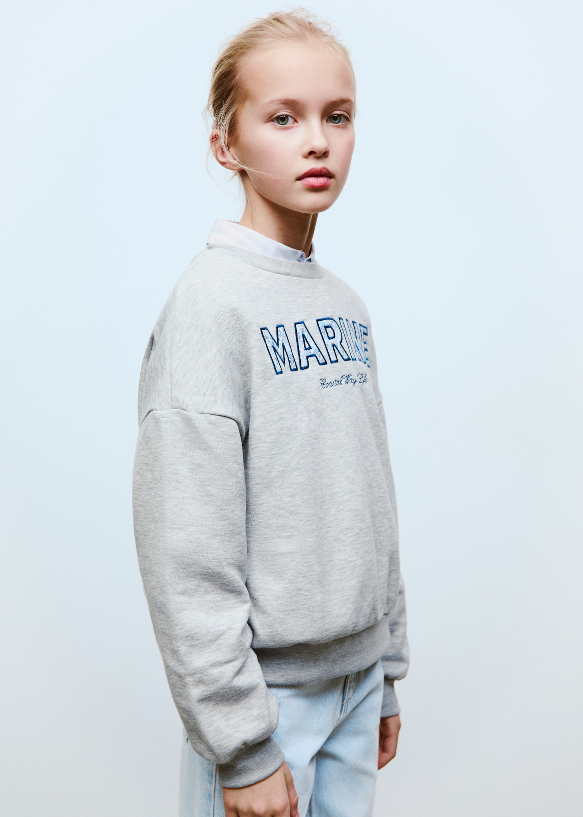 Cotton sweatshirt with embroidered message - Medium plane, Light Heather Grey. Ref: 87094805-00.