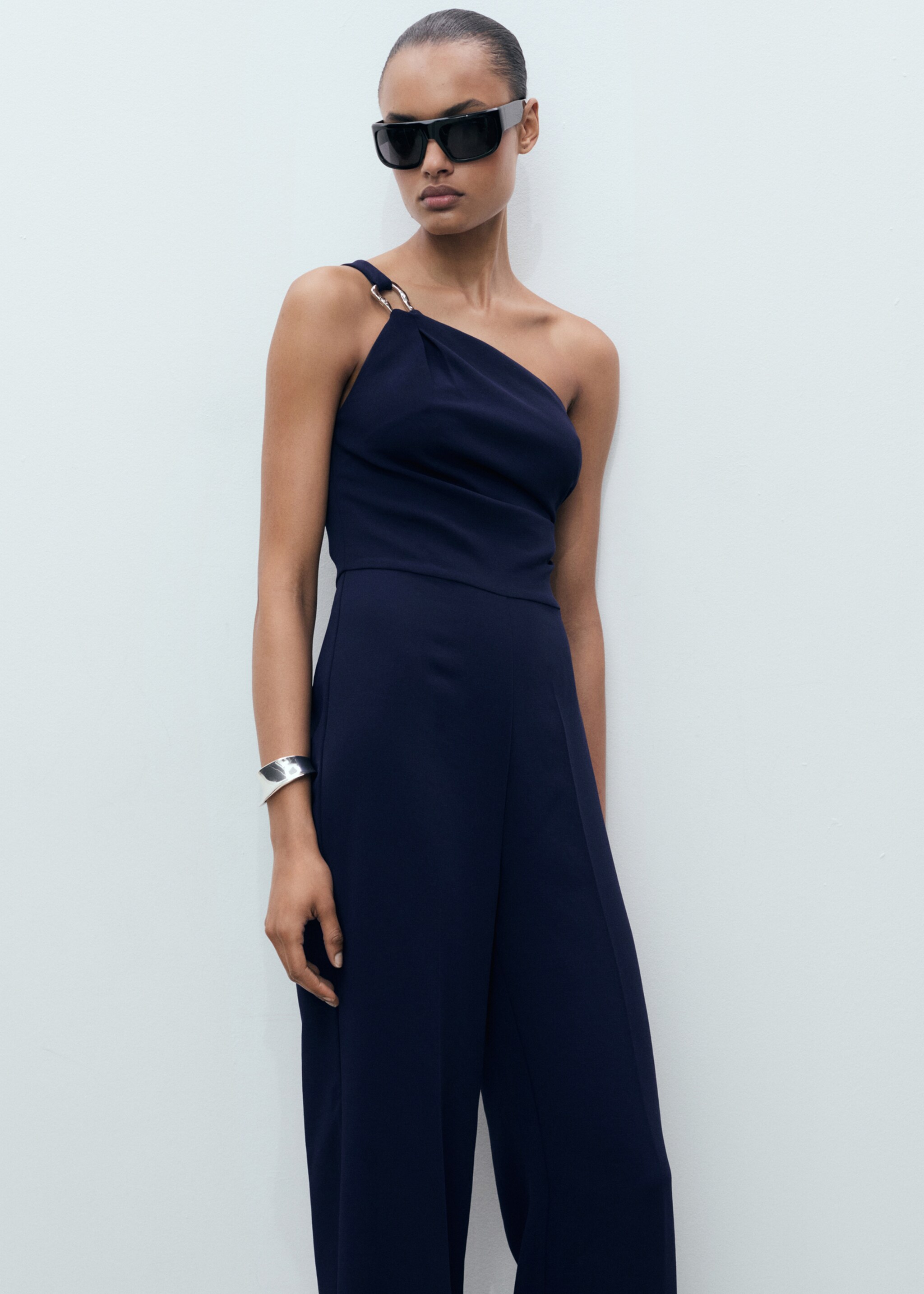 Asymmetrical jumpsuit with metallic detail - Medium plane, Night Blue. Ref: 87094810-00.