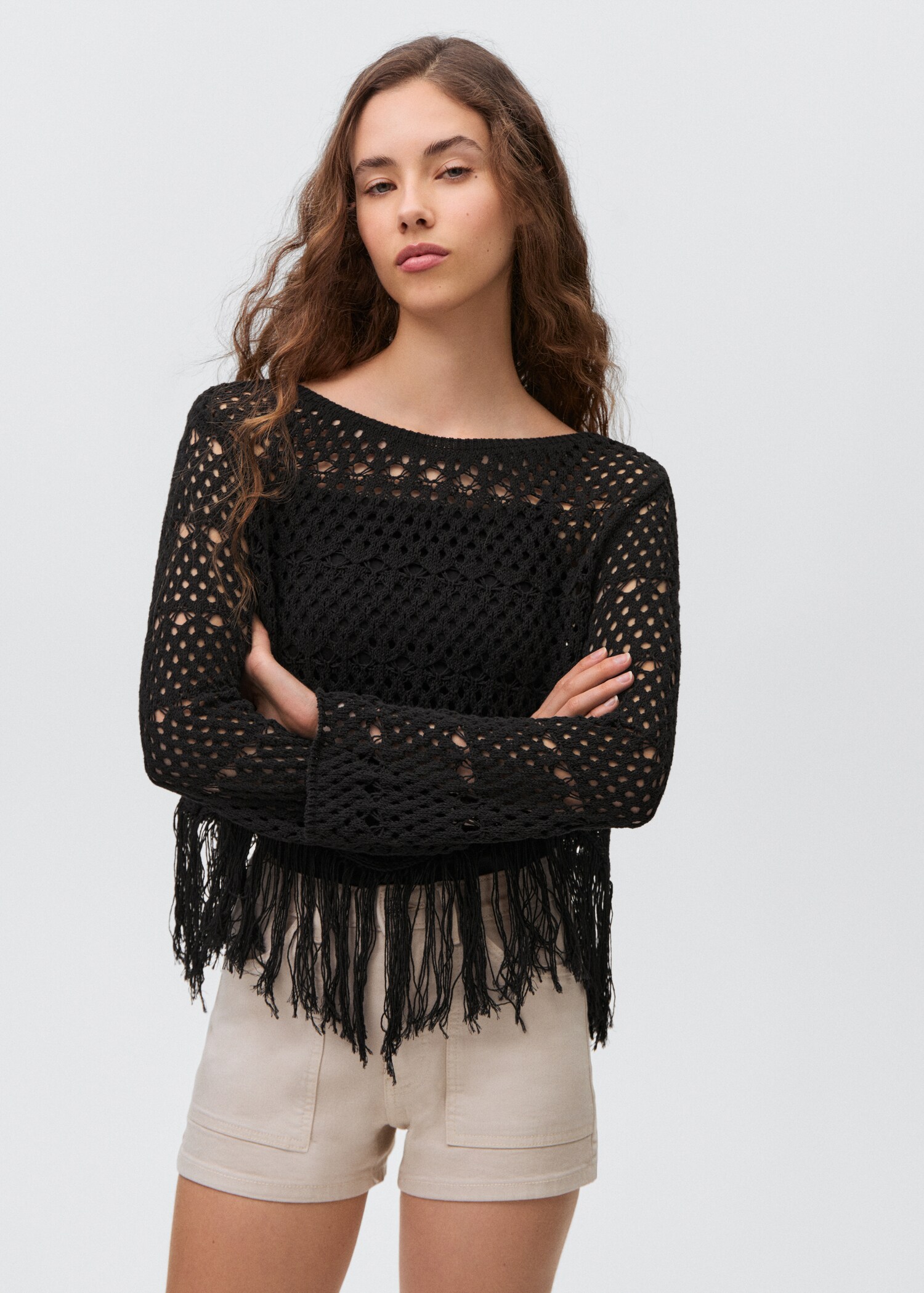 Pull-over ajouré détail franges - Plan moyen