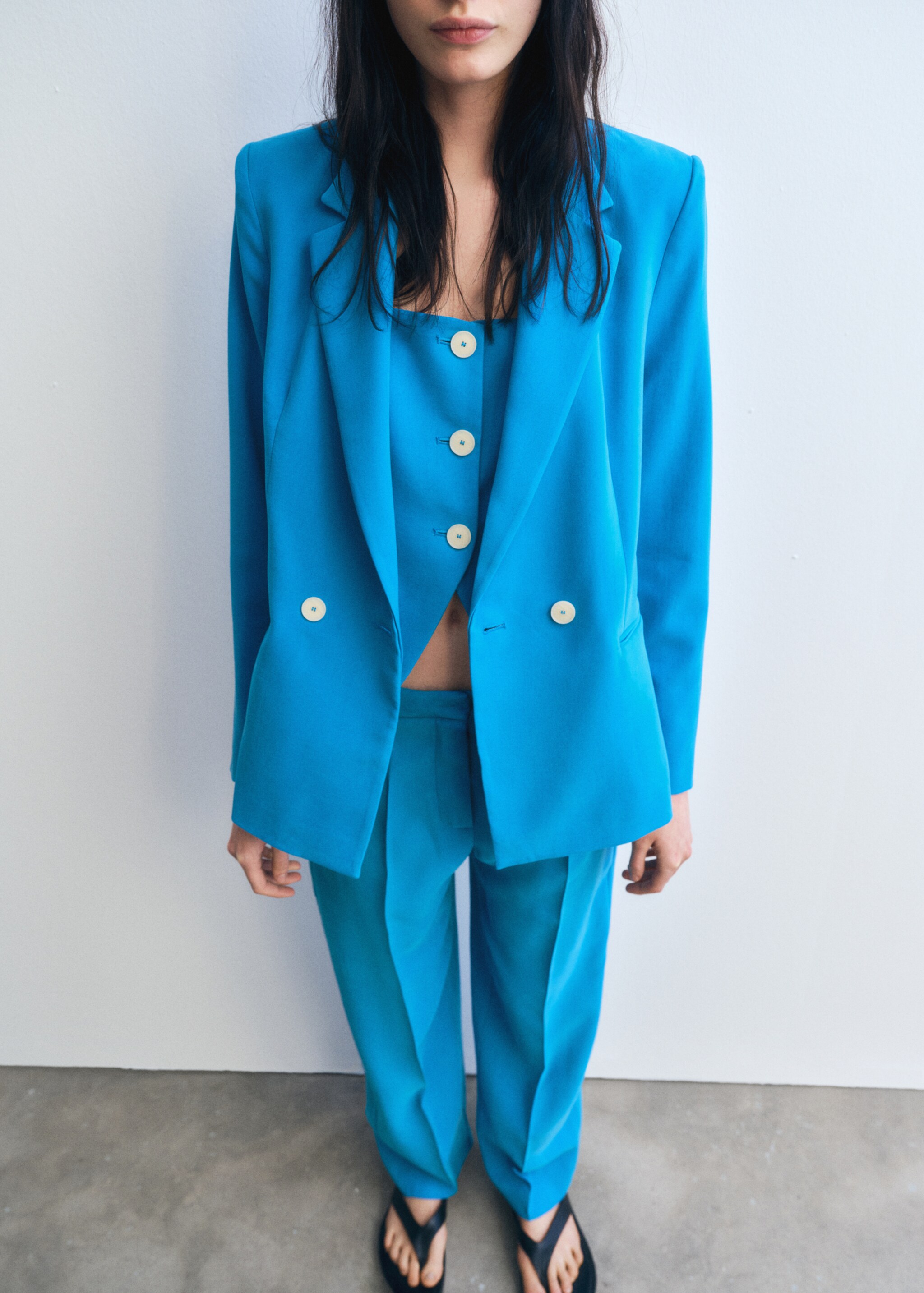 Straight-fit suit blazer - Details of the article 6, Blue. Ref: 87095735-00.