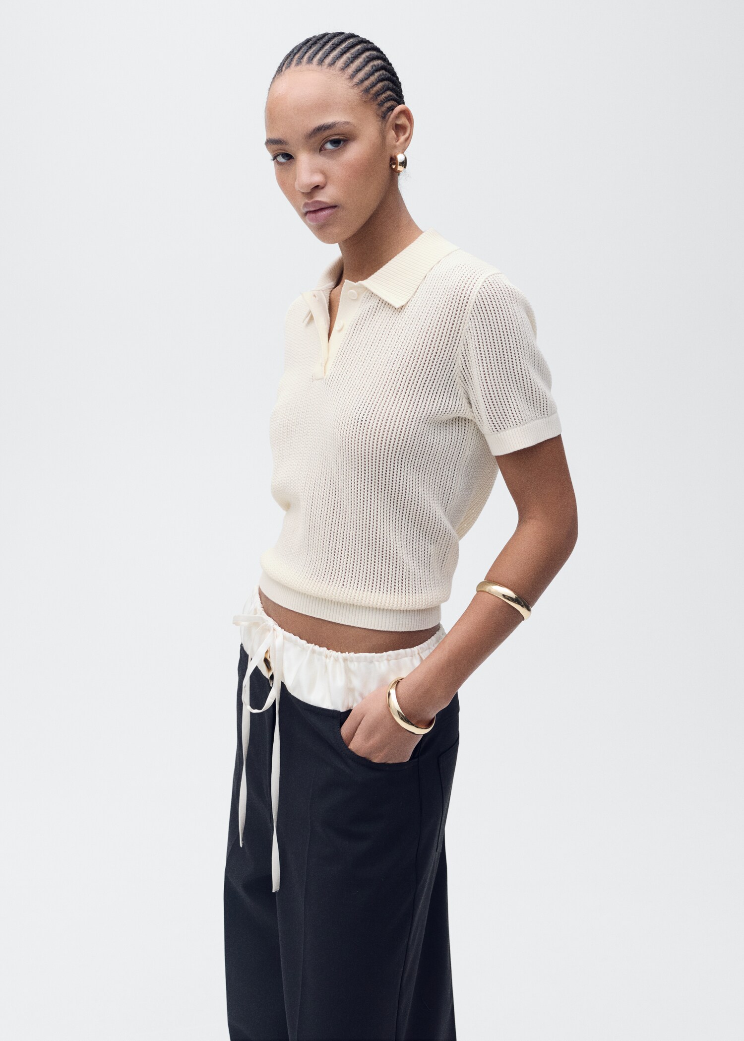 Openwork knitted polo-neck sweater - Medium plane