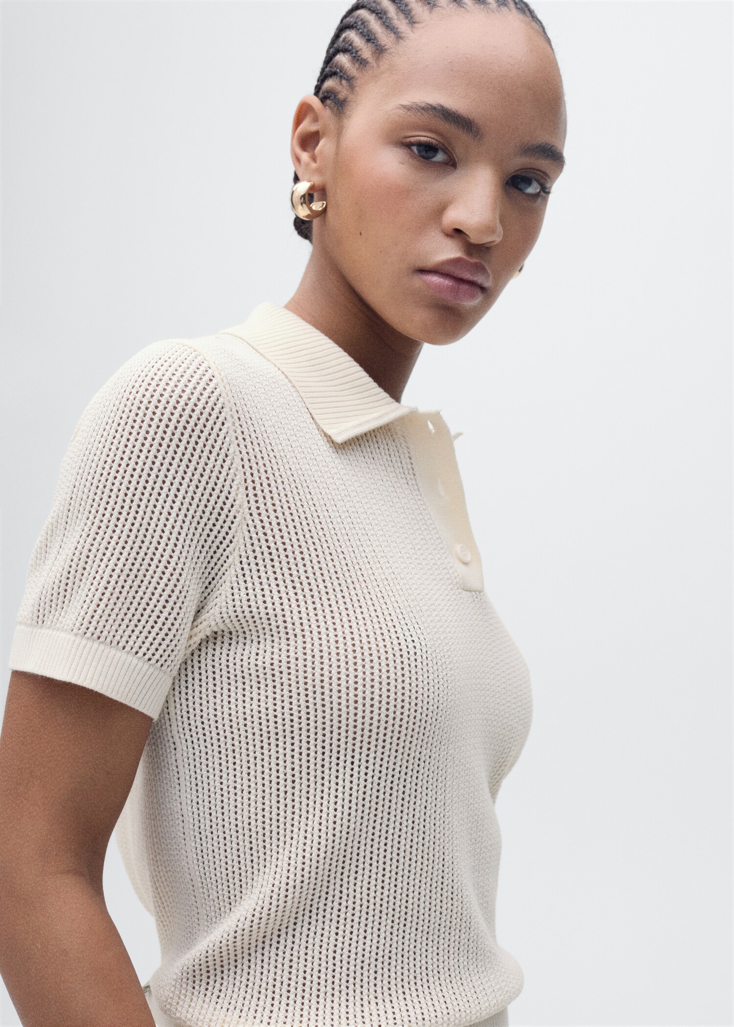Openwork knitted polo-neck sweater - Details of the article 1