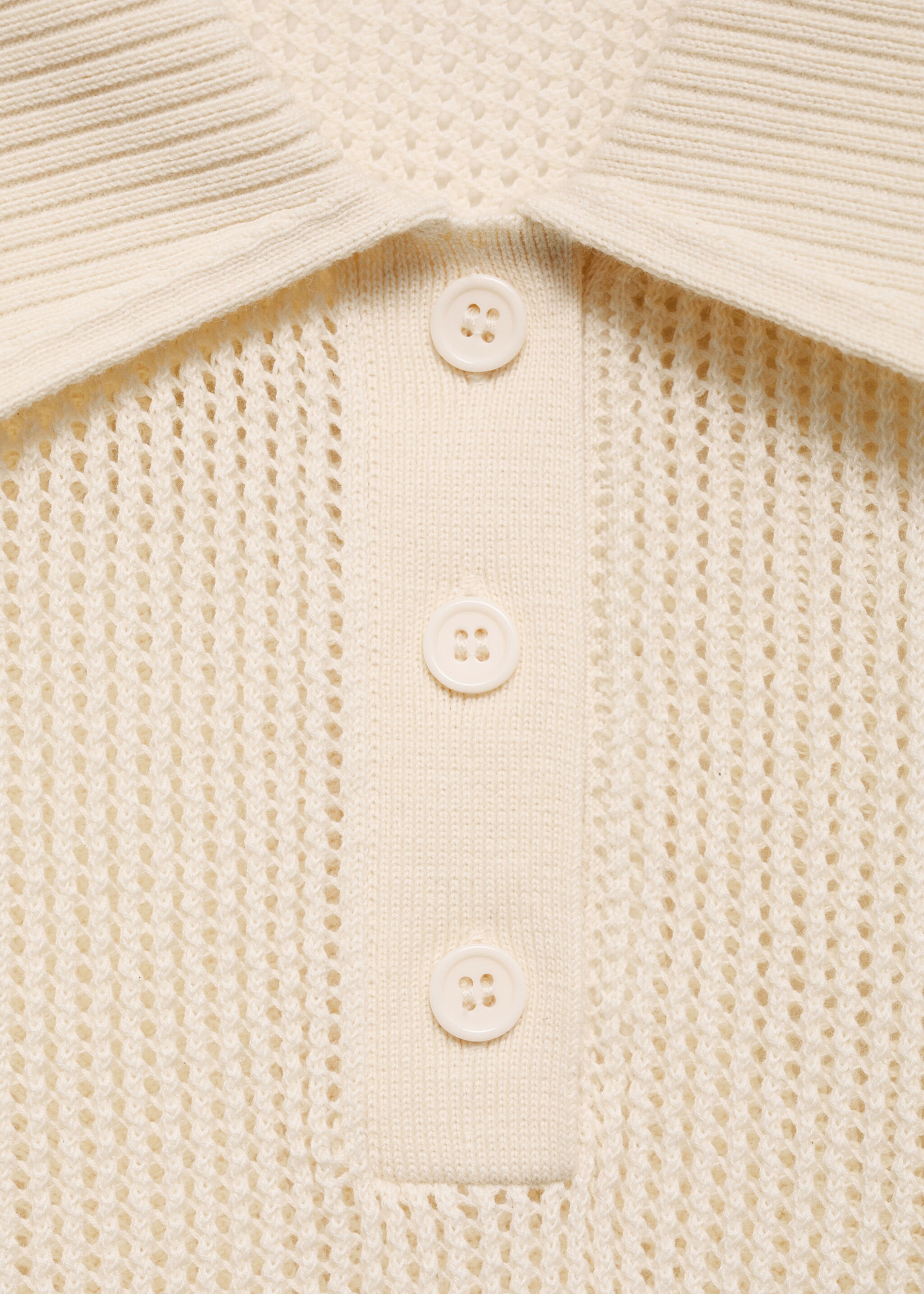Openwork knitted polo-neck sweater - Details of the article 8, Ecru. Ref: 87095745-00.