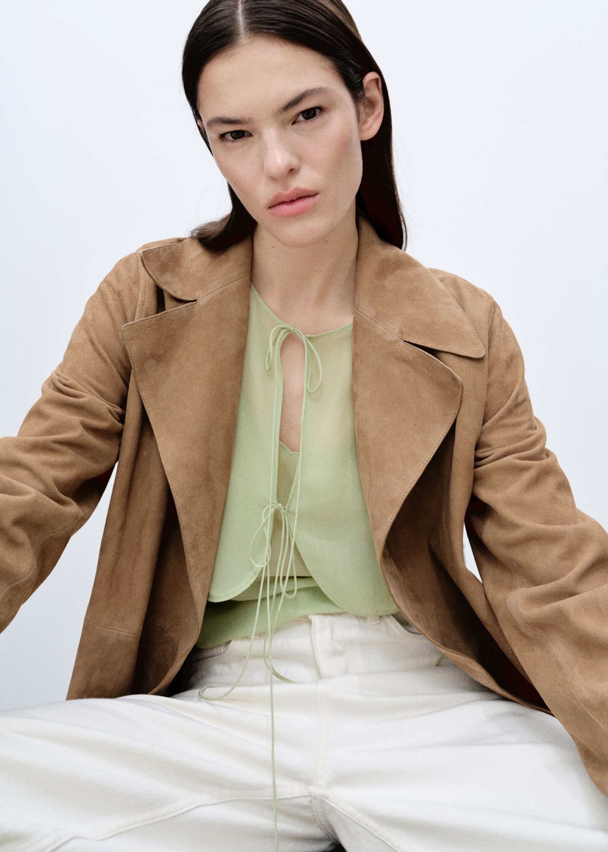 Combined blouse with bow detail - Details of the article 2, Green. Ref: 87095746-00.