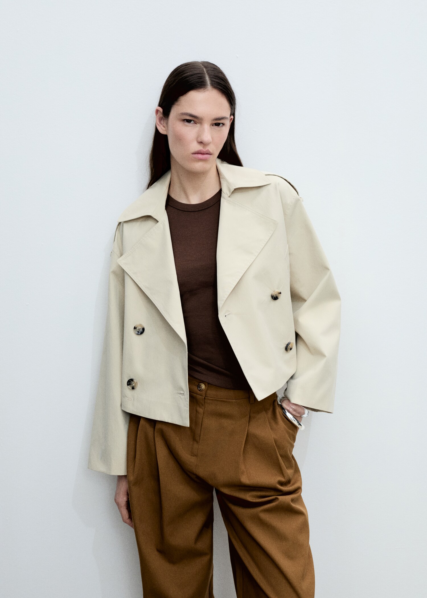 Wide leg trousers in cotton and lyocell blend - Details of the article 1