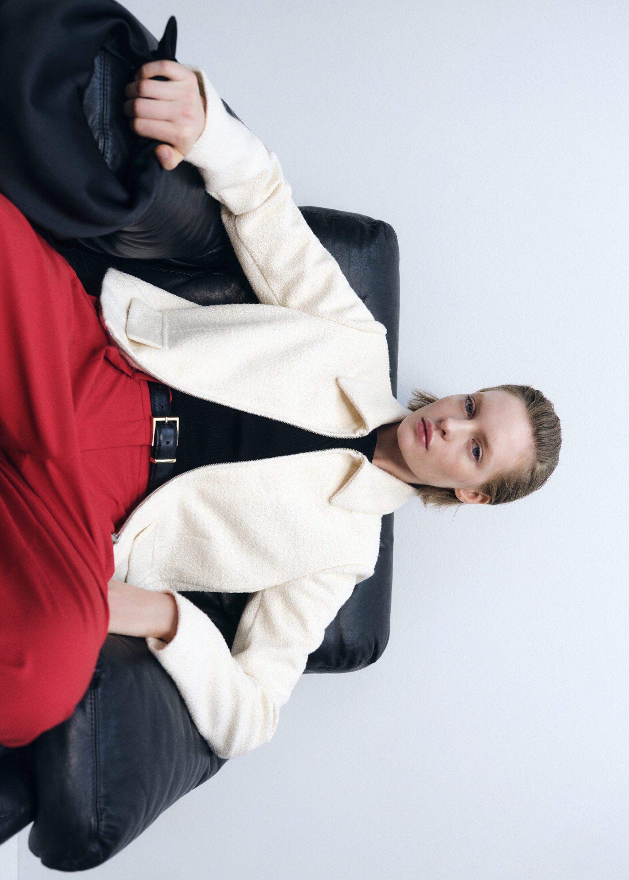 Cotton-blend jacket with lapel - Details of the article 2, Ecru. Ref: 87095756-00.