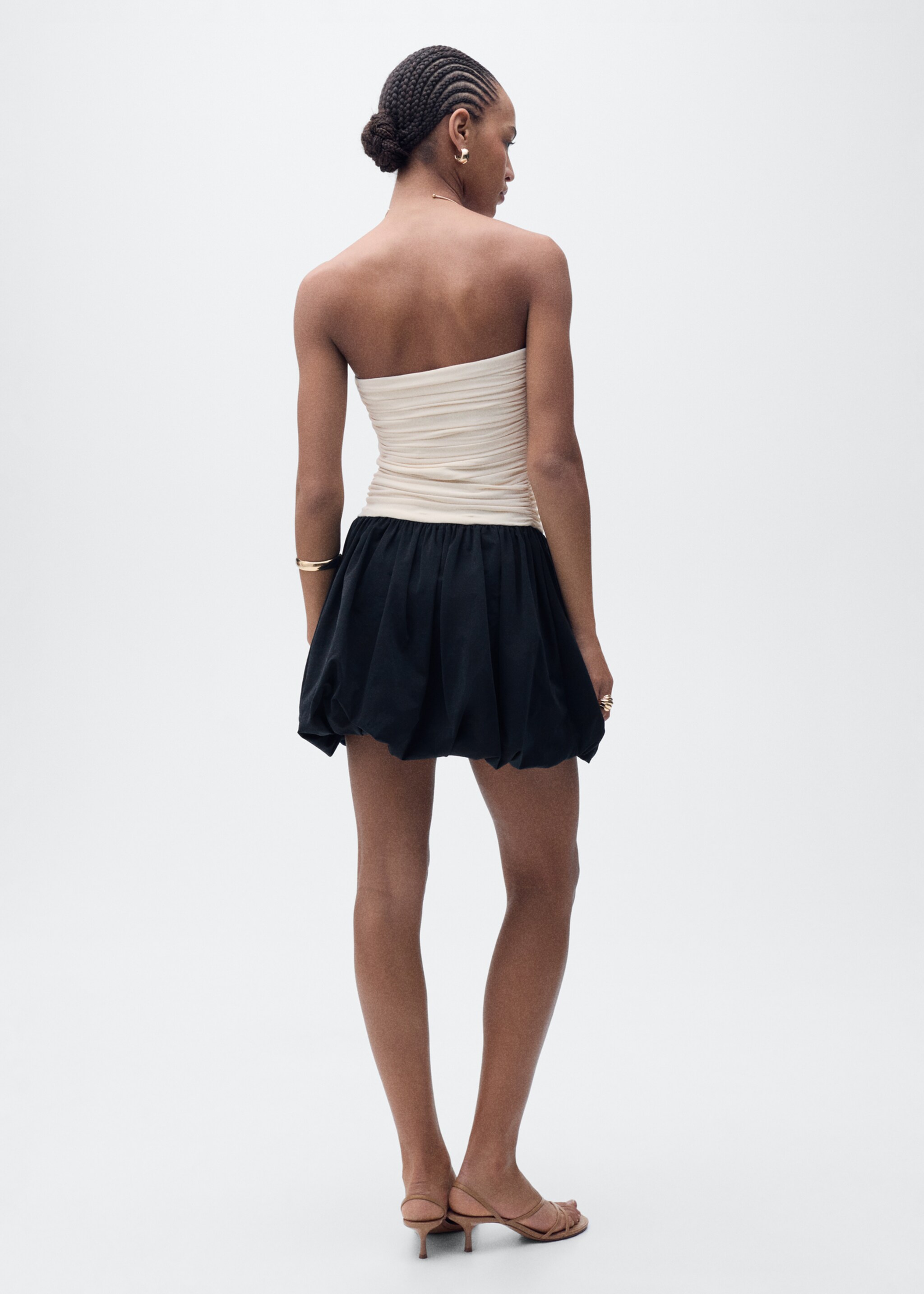 Draped-body balloon skirt dress - Reverse of the article, Ecru. Ref: 87095757-00.
