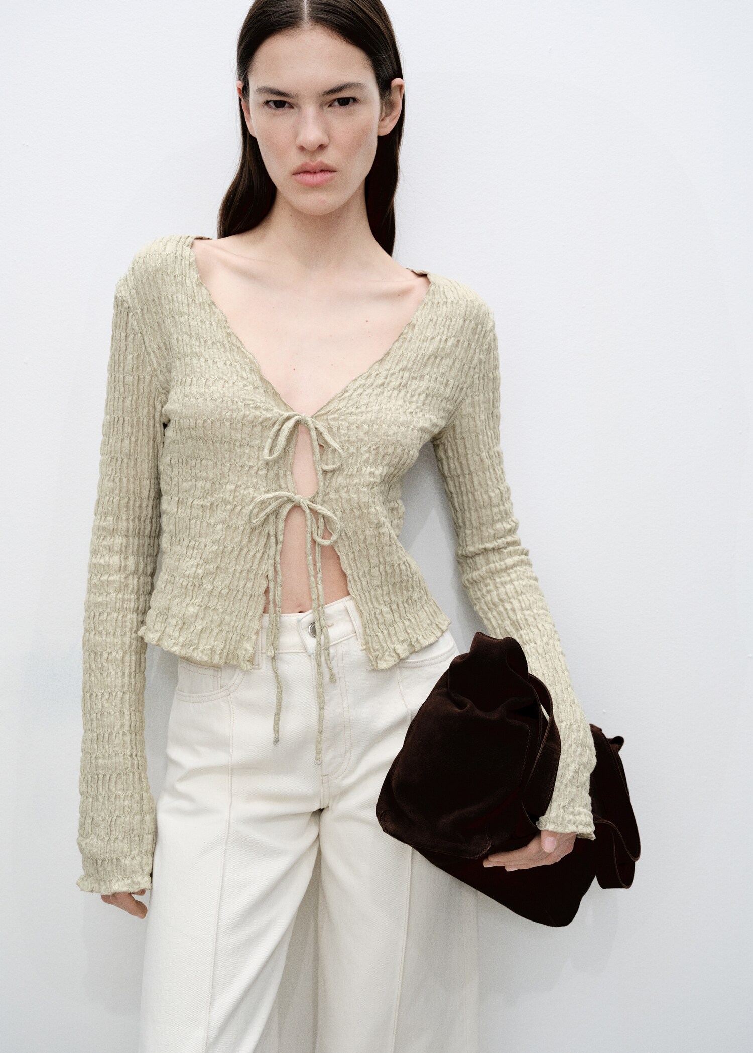Cotton textured cardigan with bows - Medium plane