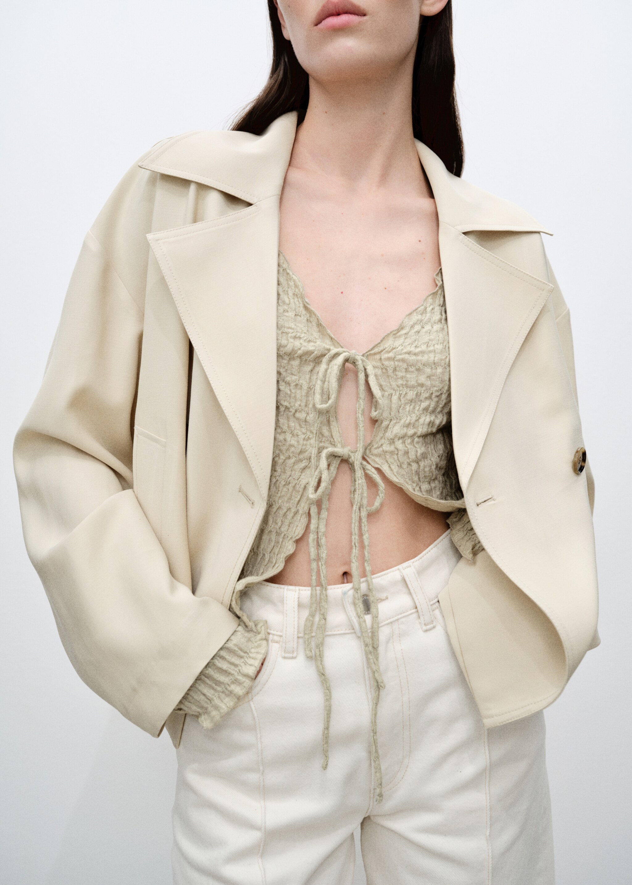 Cotton textured cardigan with bows - Details of the article 1, Light/Pastel Grey. Ref: 87095764-00.