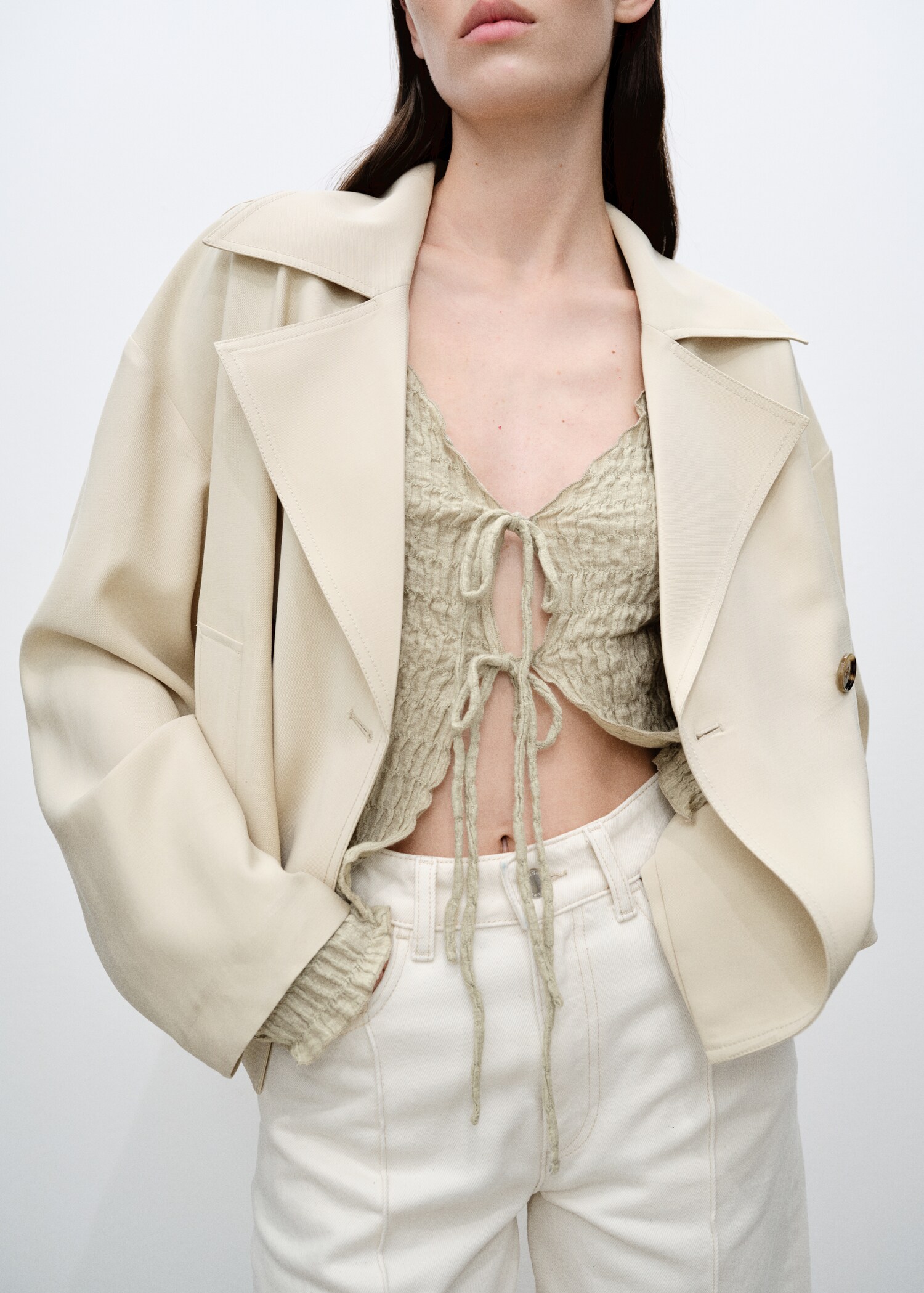 Cotton textured cardigan with bows - Details of the article 1