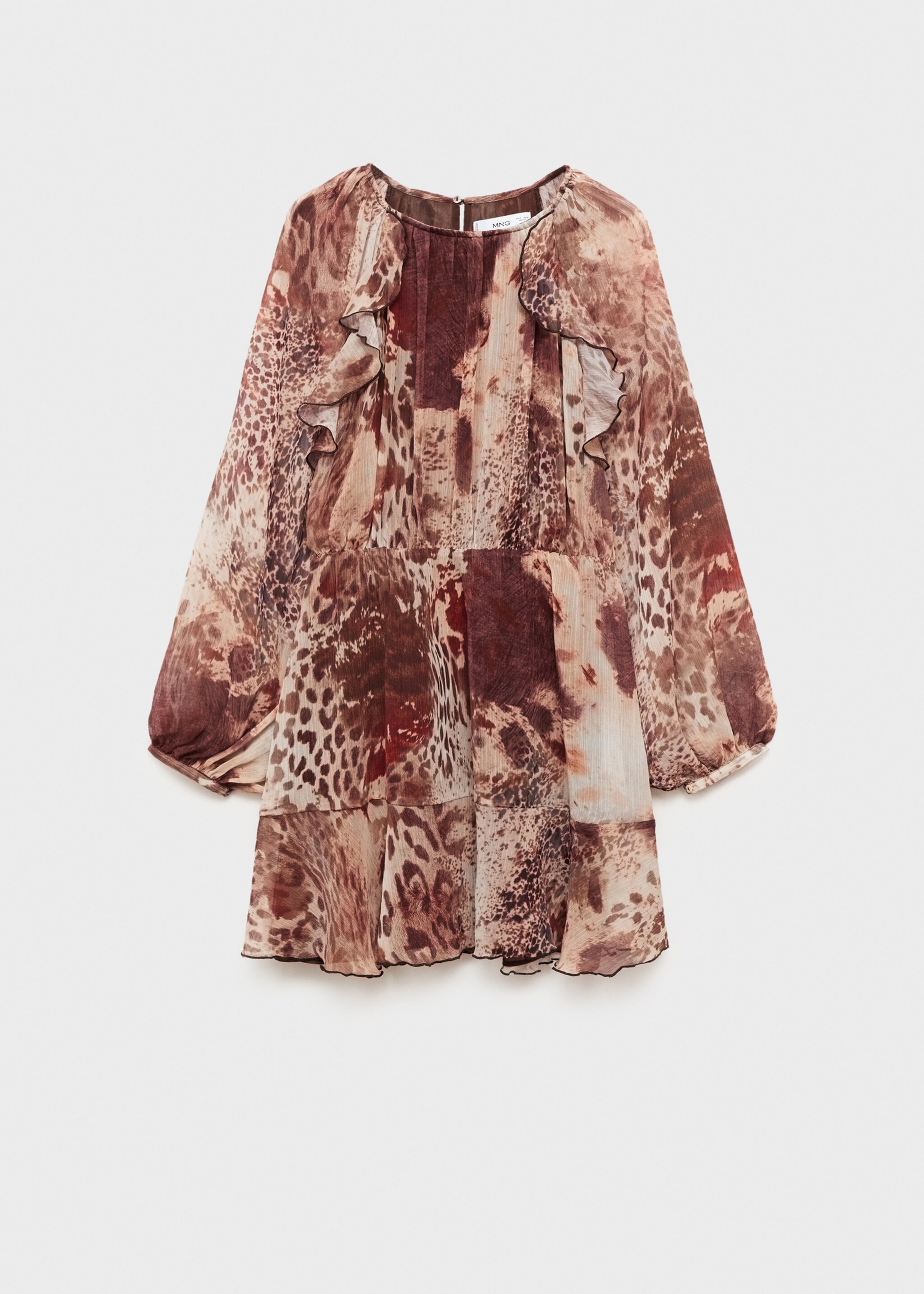 Vestido corto estampado volantes - Article without model, Brown. Ref: 87095767-00.