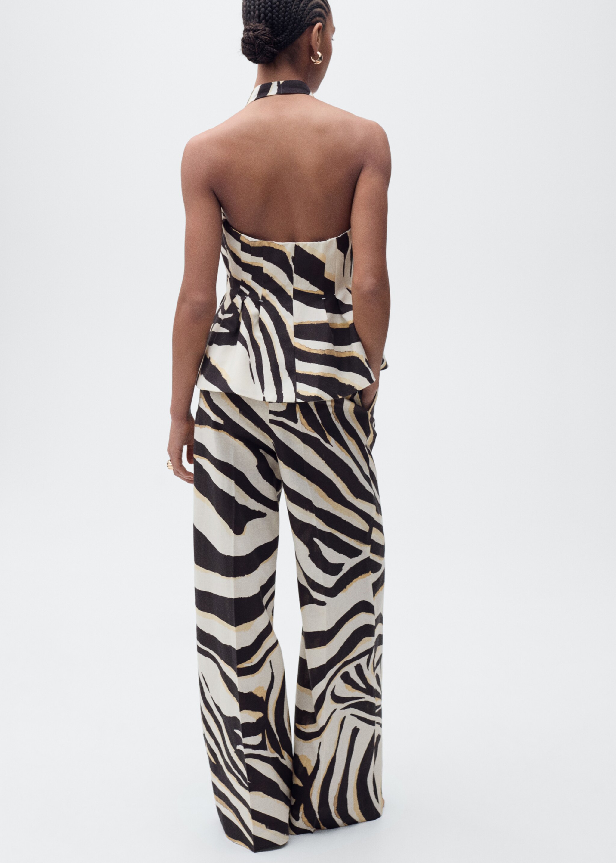 Linen zebra-print halter vest - Reverse of the article, Beige. Ref: 87095768-00.